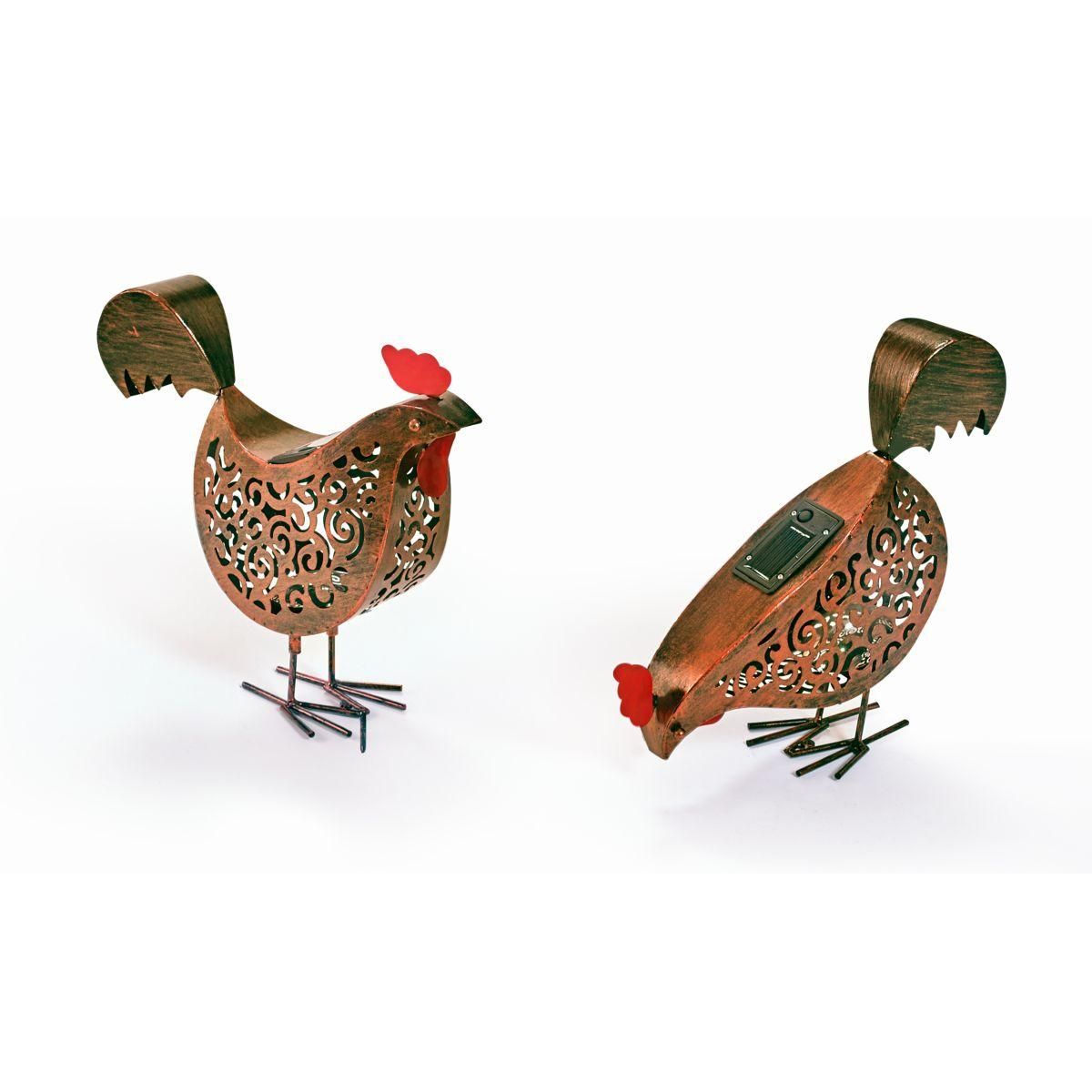 Inkazen Lot de 2 poules solaires décoratives de jardin Bronze