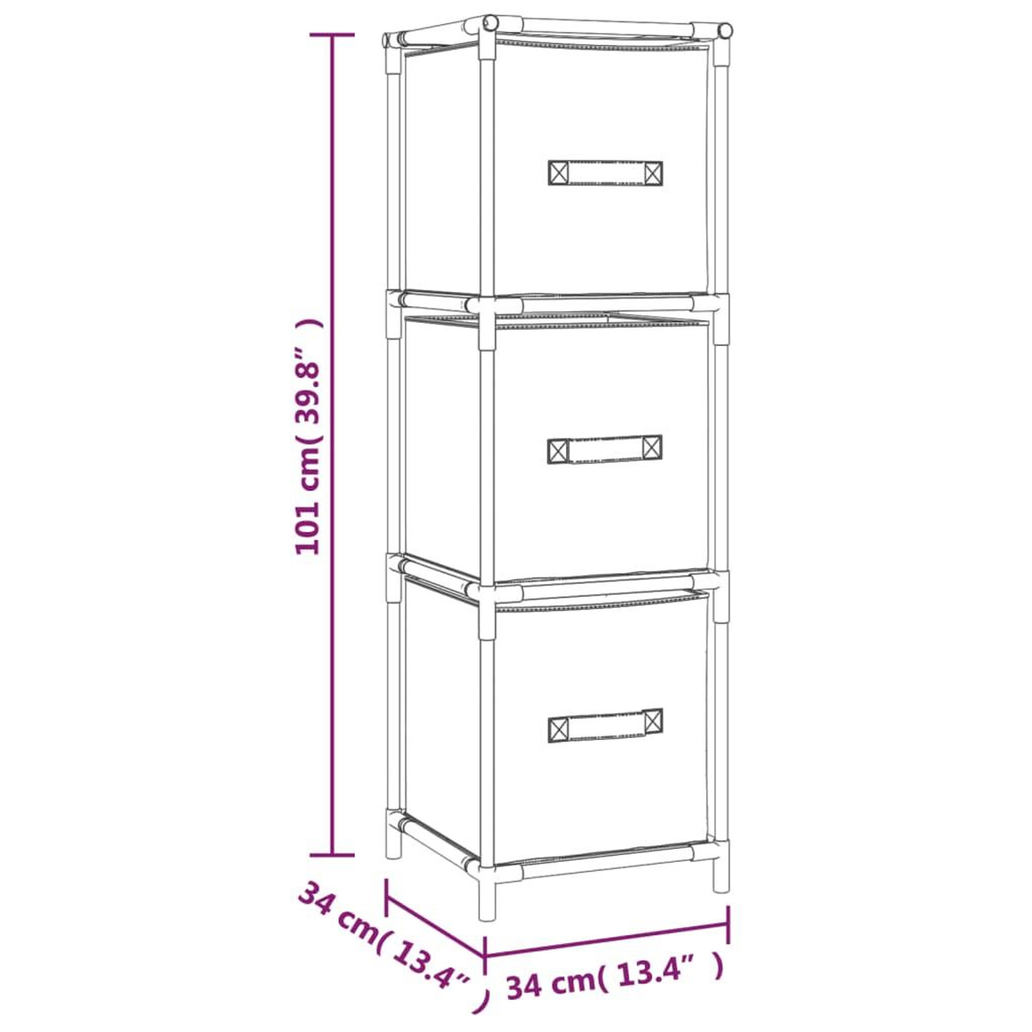 Voir la diapositive 6 : VIDAXL Armoire de rangement 3 tiroirs en tissu Gris 34x34x101 cm Acier