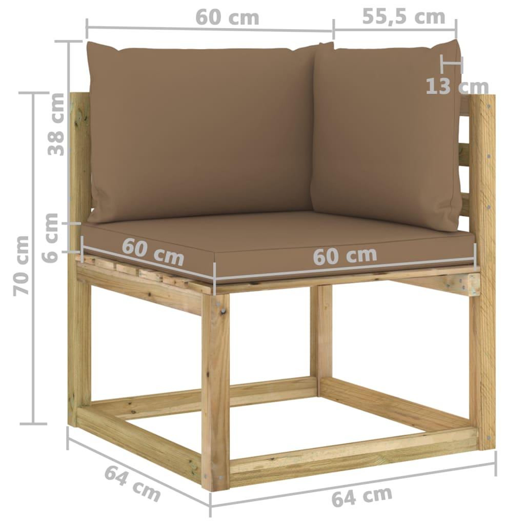Voir la diapositive 6 : VIDAXL Canape d'angle de jardin avec coussins Bois impregne de vert