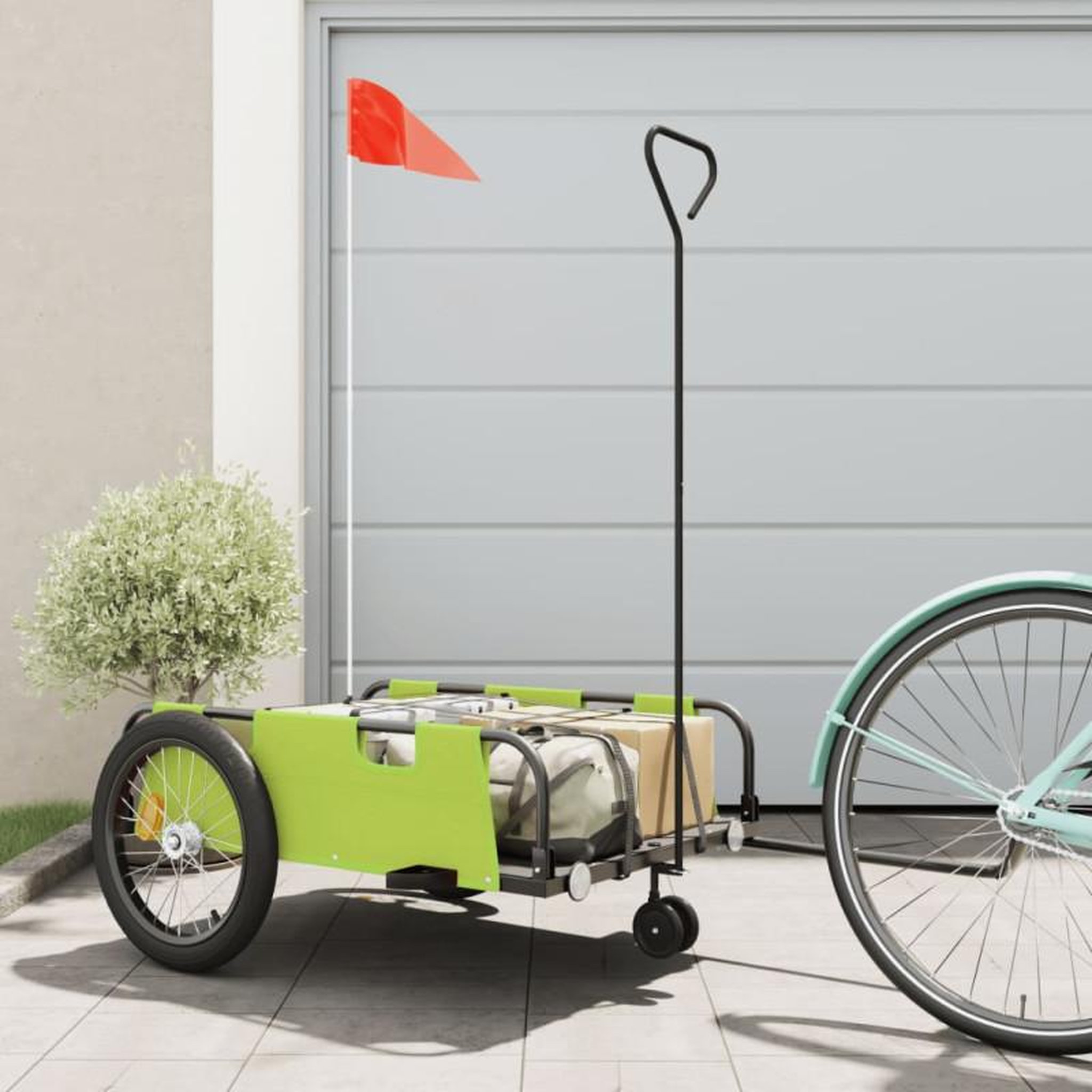 VIDAXL Remorque de vélo vert et noir tissu oxford et fer