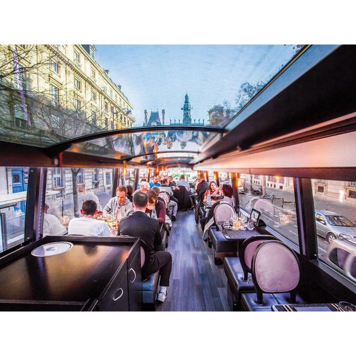 Smartbox Dîner insolite 3 plats avec visite de Paris dans le bus à impériale Le Champs-Élysées - Coffret Cadeau Gastronomie