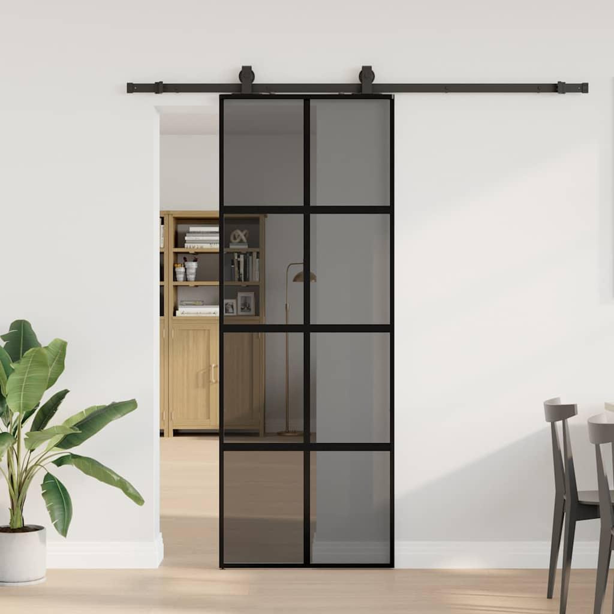 VIDAXL Porte coulissante kit quincaillerie noir 76x205 cm verre trempe