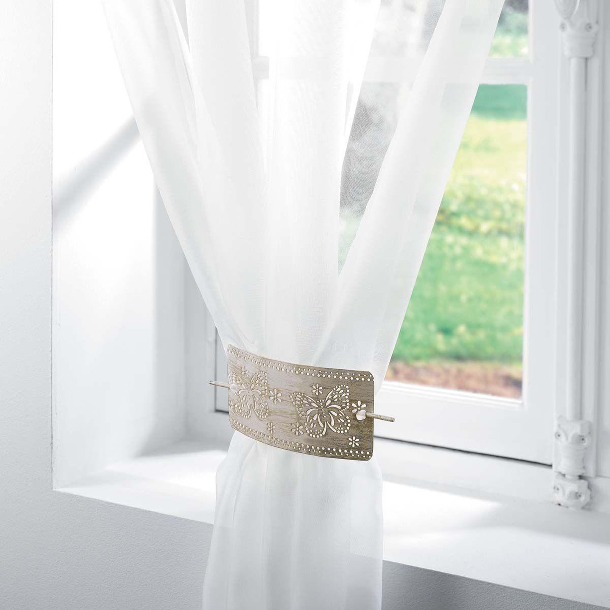 Voir la diapositive 3 : Douceur d'Intérieur Embrasse de rideau broche  epicea  17cm blanc