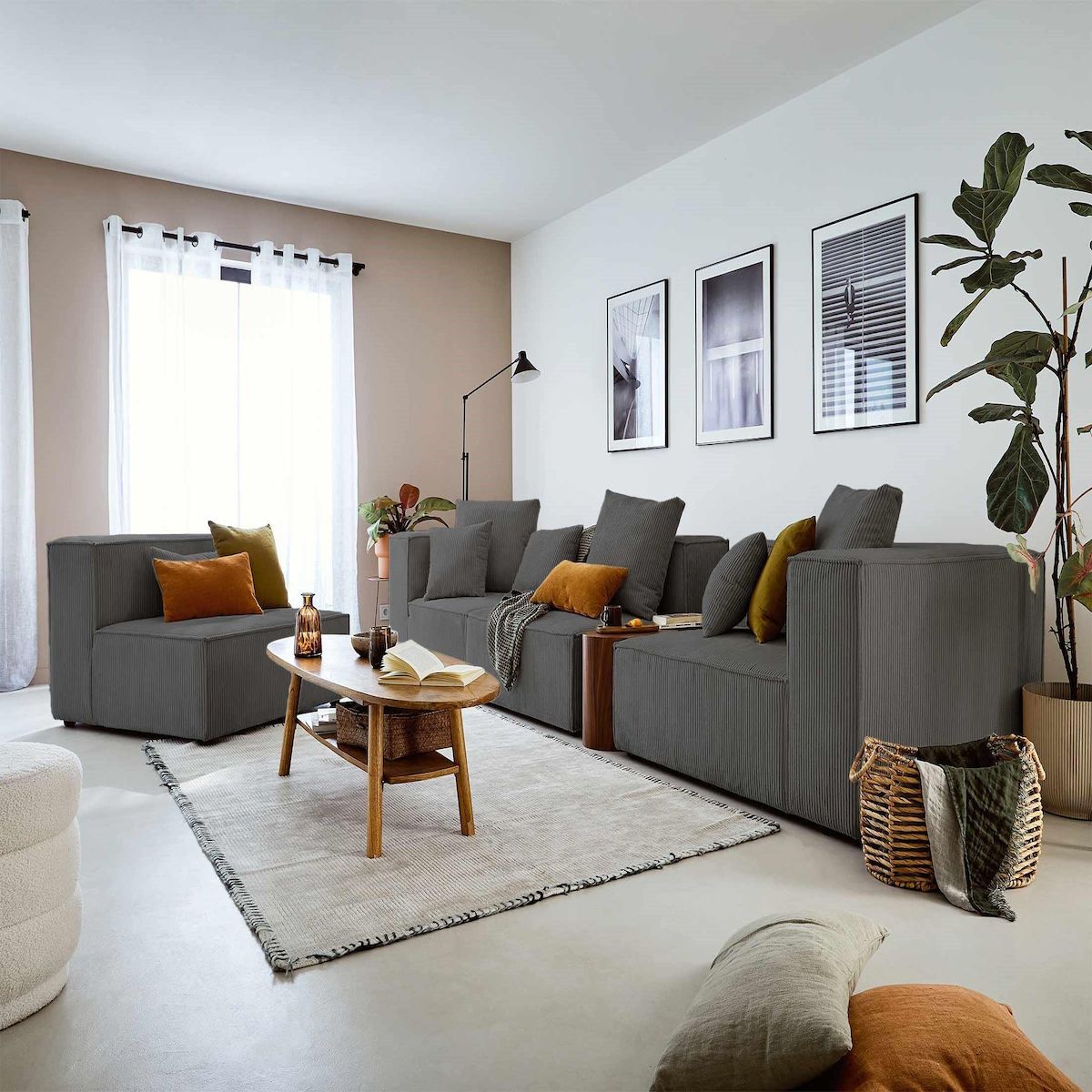 LISA DESIGN Colombine - canapé modulable d'angle gauche - 6 places - en velours côtelé