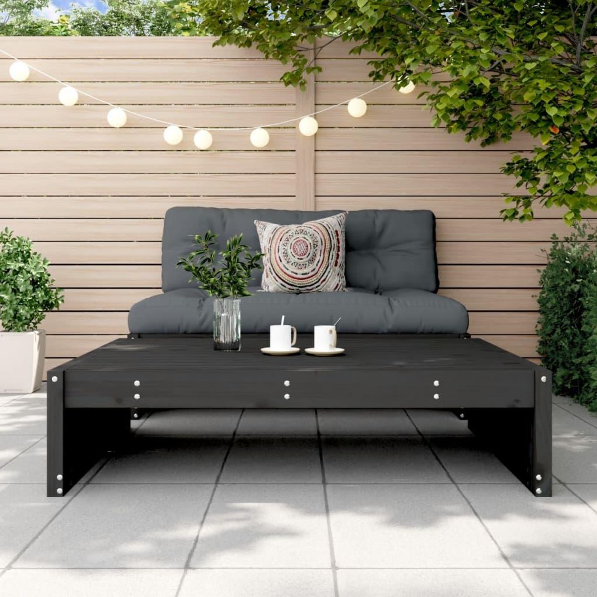 VIDAXL Repose-pied de jardin 120x80 cm noir bois de pin massif