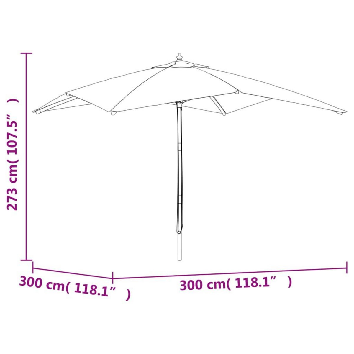 VIDAXL Parasol de jardin avec mat en bois sable 300x300x273 cm
