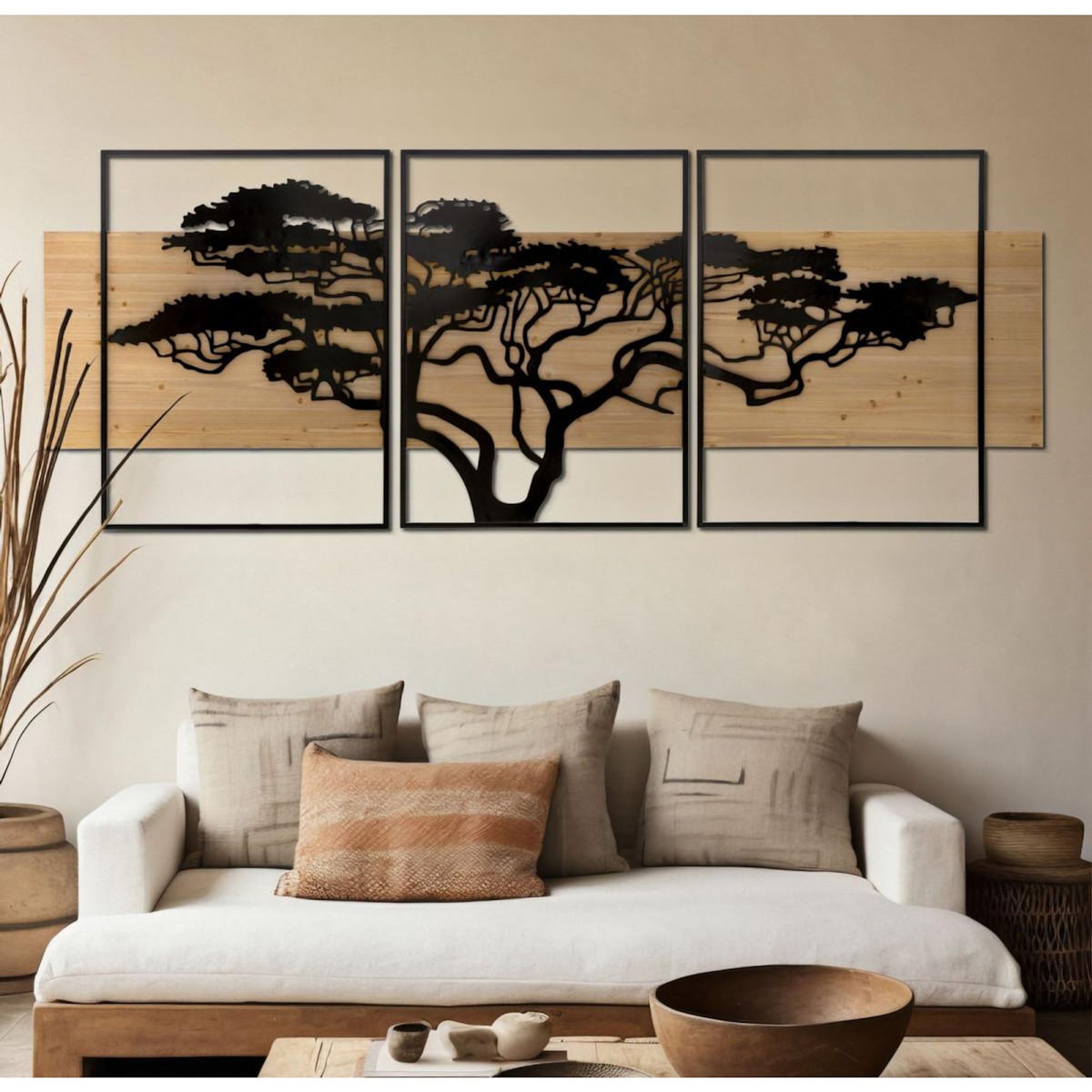 Paris Prix Déco Murale Encadrée  Lahos  204cm Naturel & Noir