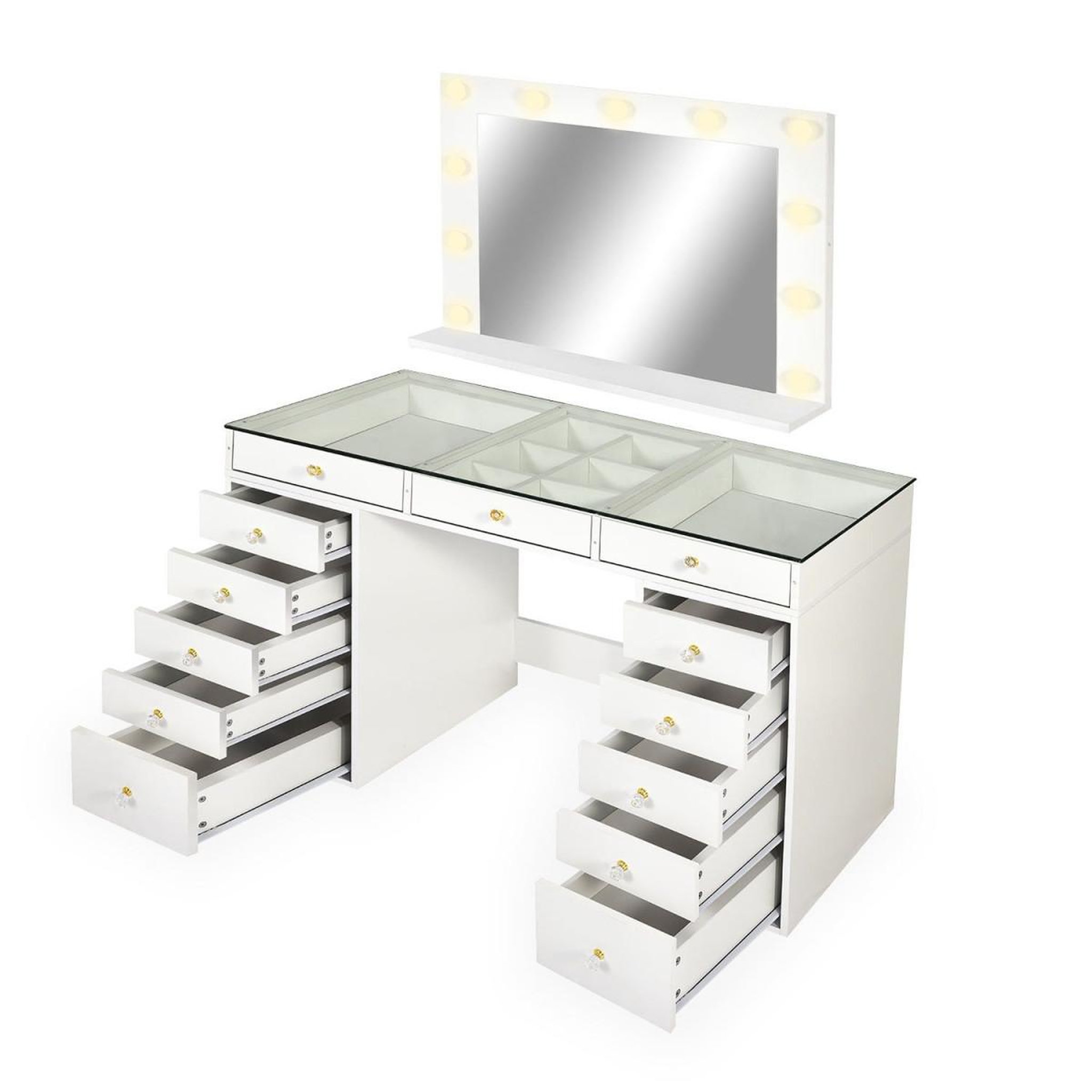 Voir la diapositive 3 : Paris Prix Coiffeuse avec 13 tiroirs & miroir  beauté  120cm blanc