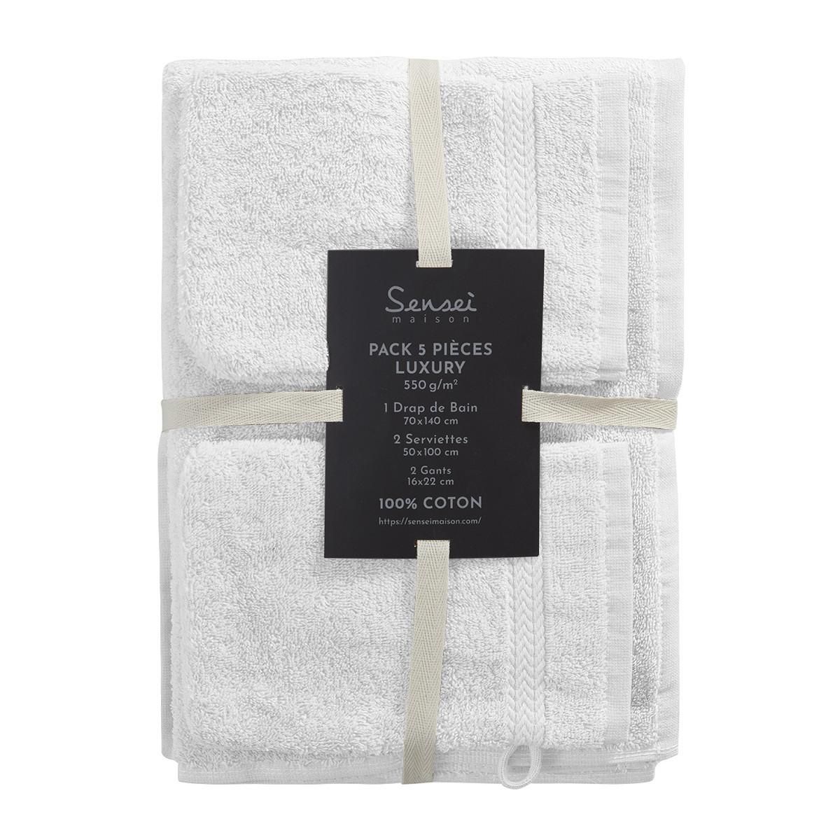 Sensei Maison Ensemble de bain 5 pièces (1 drap de bain + 2 serviettes de toilette + 2 gants) LUXURY