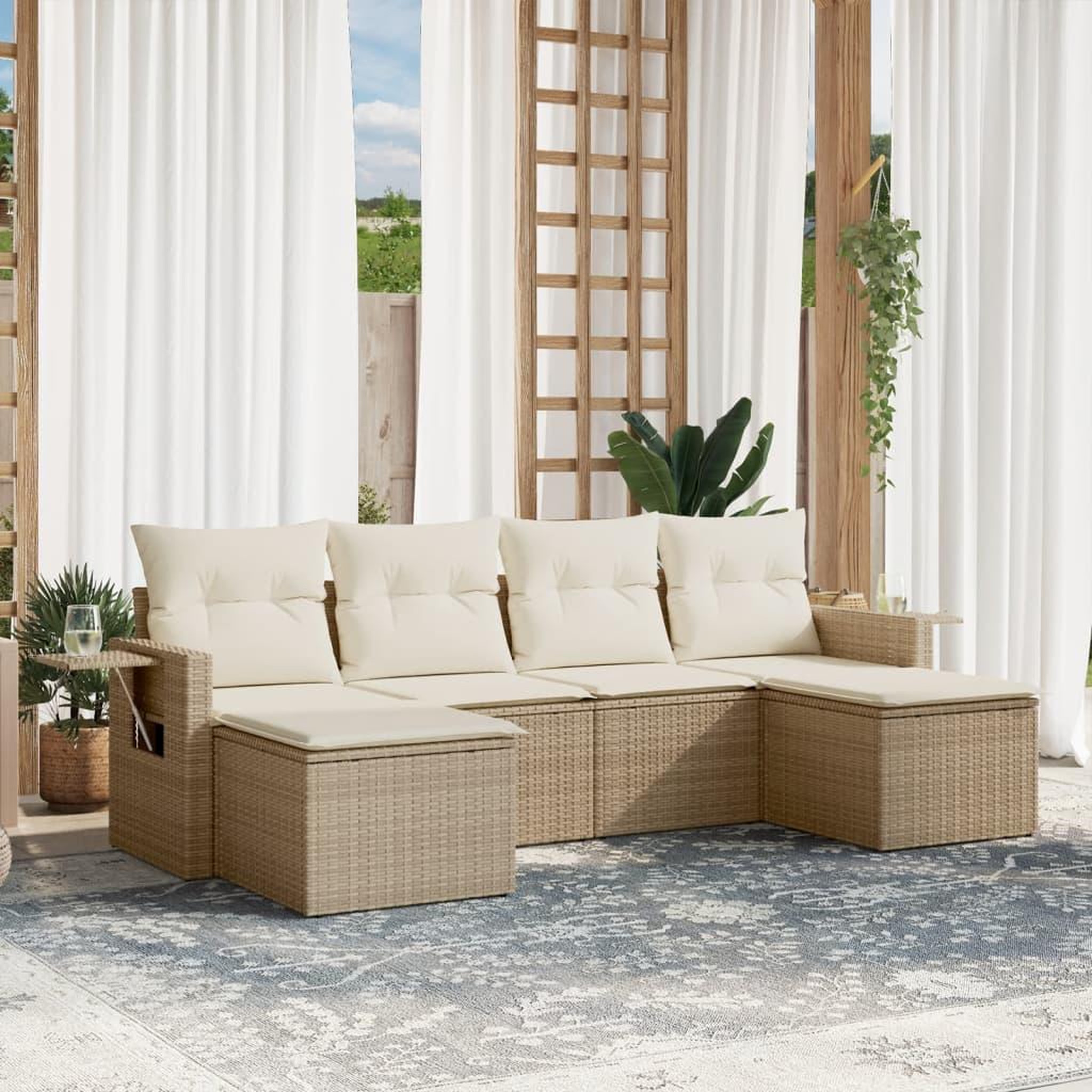 VIDAXL Salon de jardin avec coussins 6 pcs beige resine tressee
