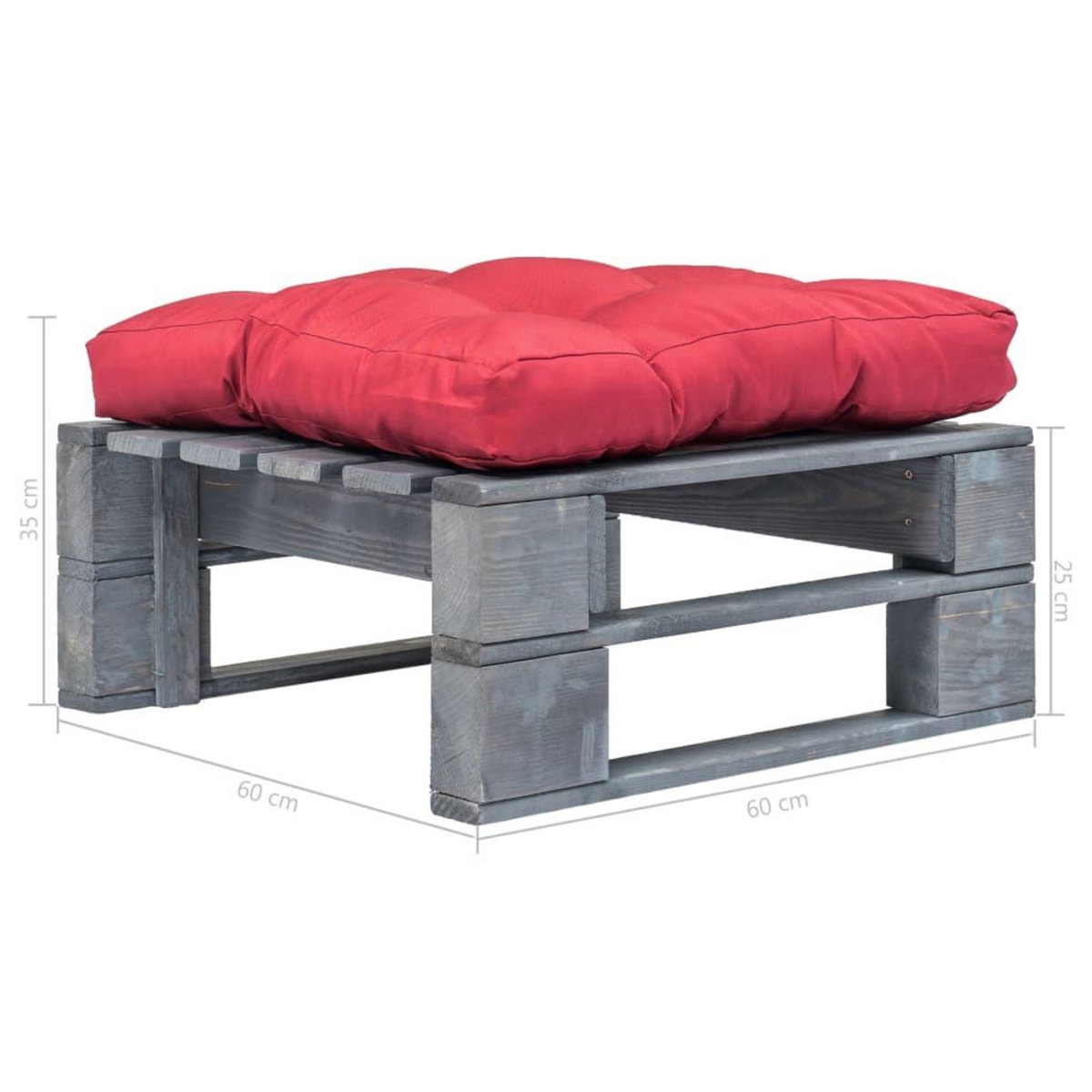 VIDAXL Repose-pied palette de jardin avec coussin en rouge gris bois
