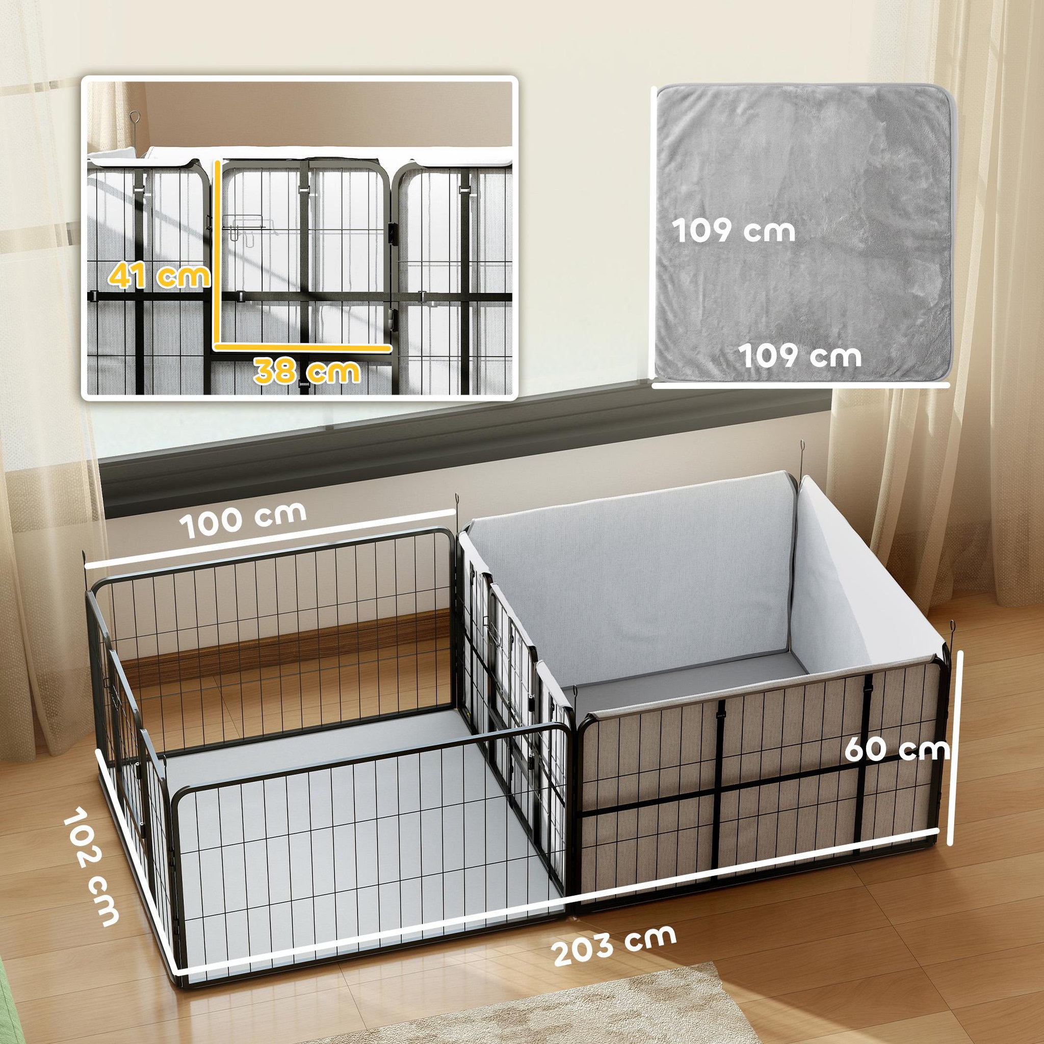 Voir la diapositive 3 : PAWHUT Parc de mise bas pour chien 2 zones séparées toiles tapis gris noir