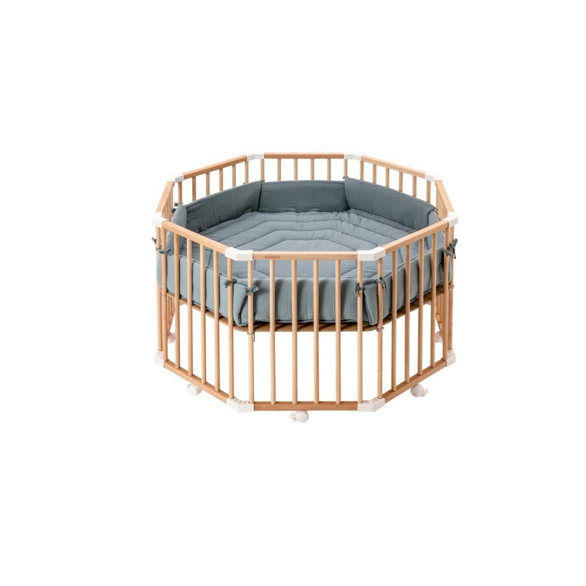 COMBELLE Tapis de Parc Octogonal Bicolore en Gaze de Coton Gris Ardoise - Confort et Sécurité pour Bébé