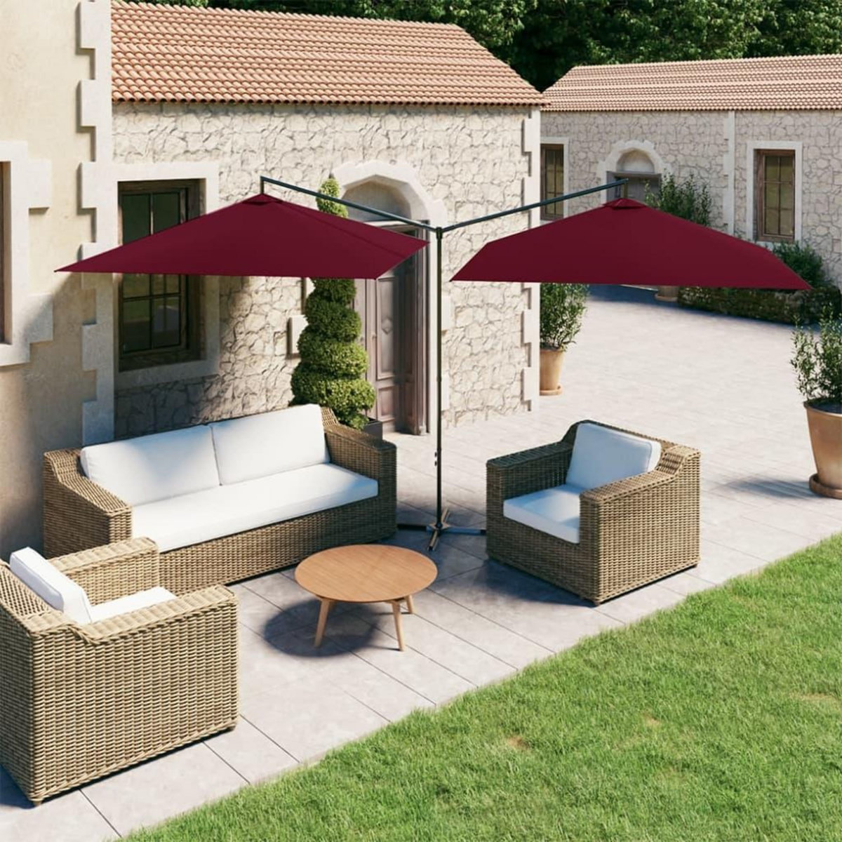 VIDAXL Parasol de jardin double avec mat en acier rouge bordeaux