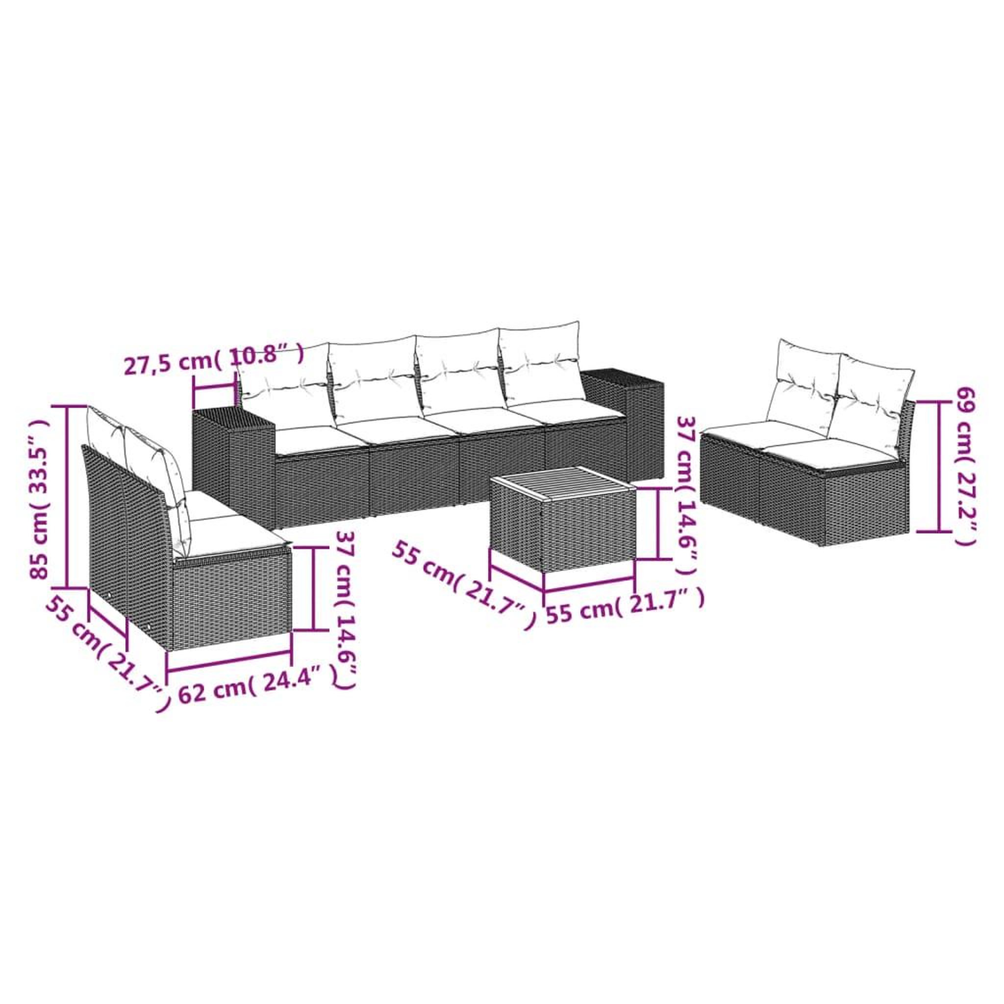 Voir la diapositive 3 : VIDAXL Salon de jardin 9 pcs avec coussins noir resine tressee