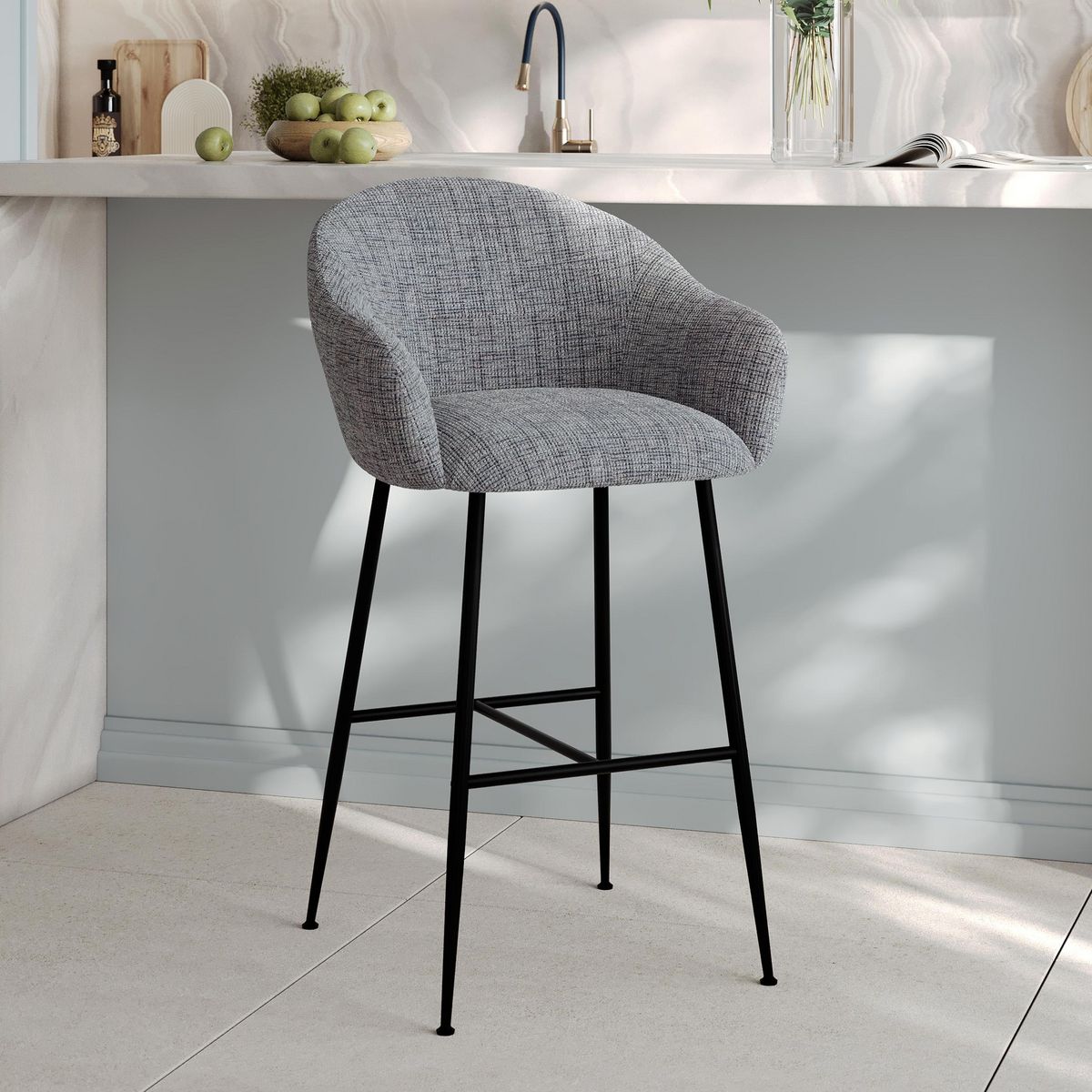 Rendez vous déco Chaise de bar en tissu blanc chiné 76 cm - Socky