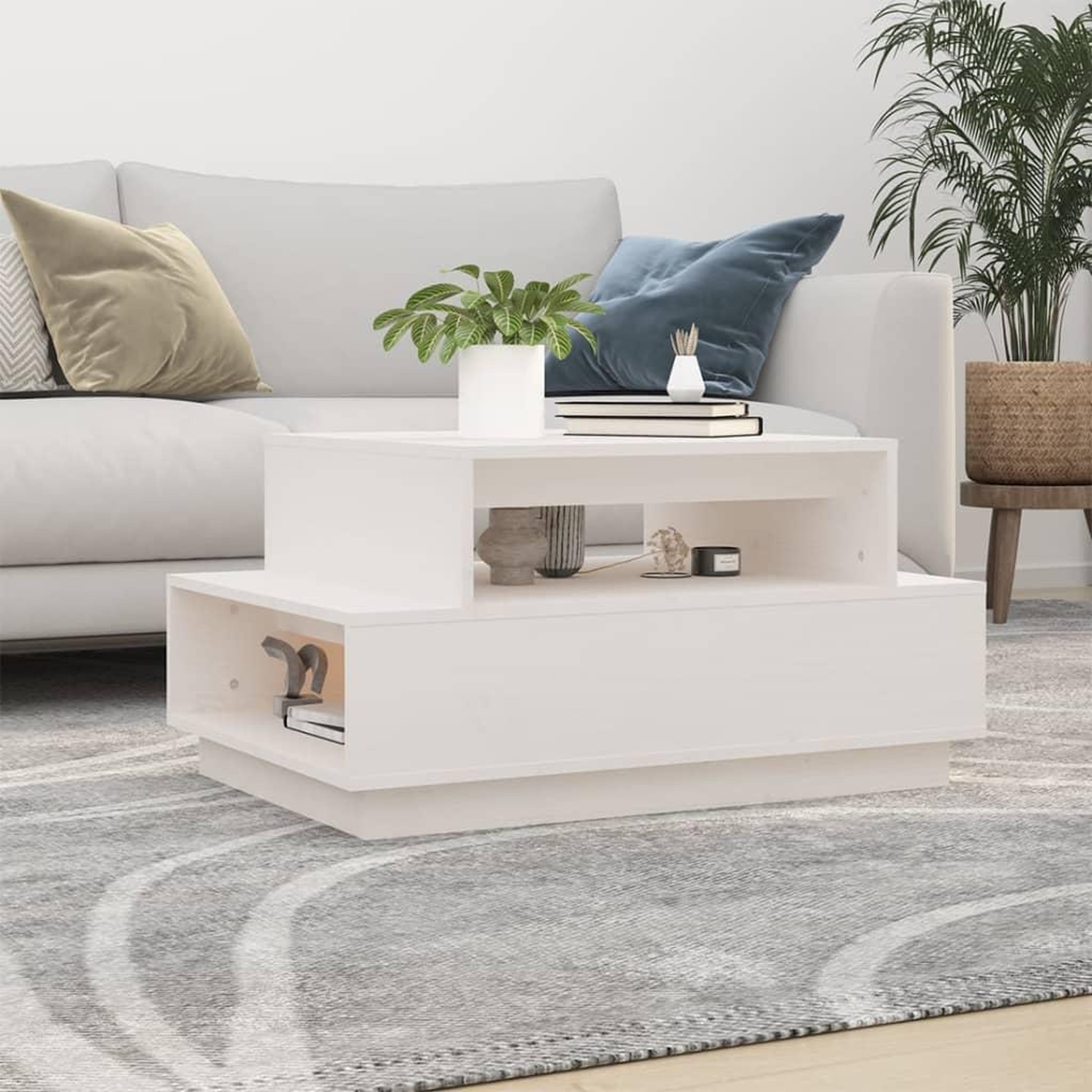 Voir la diapositive 1 : VIDAXL Table basse Blanc 80x55x40,5 cm Bois massif de pin