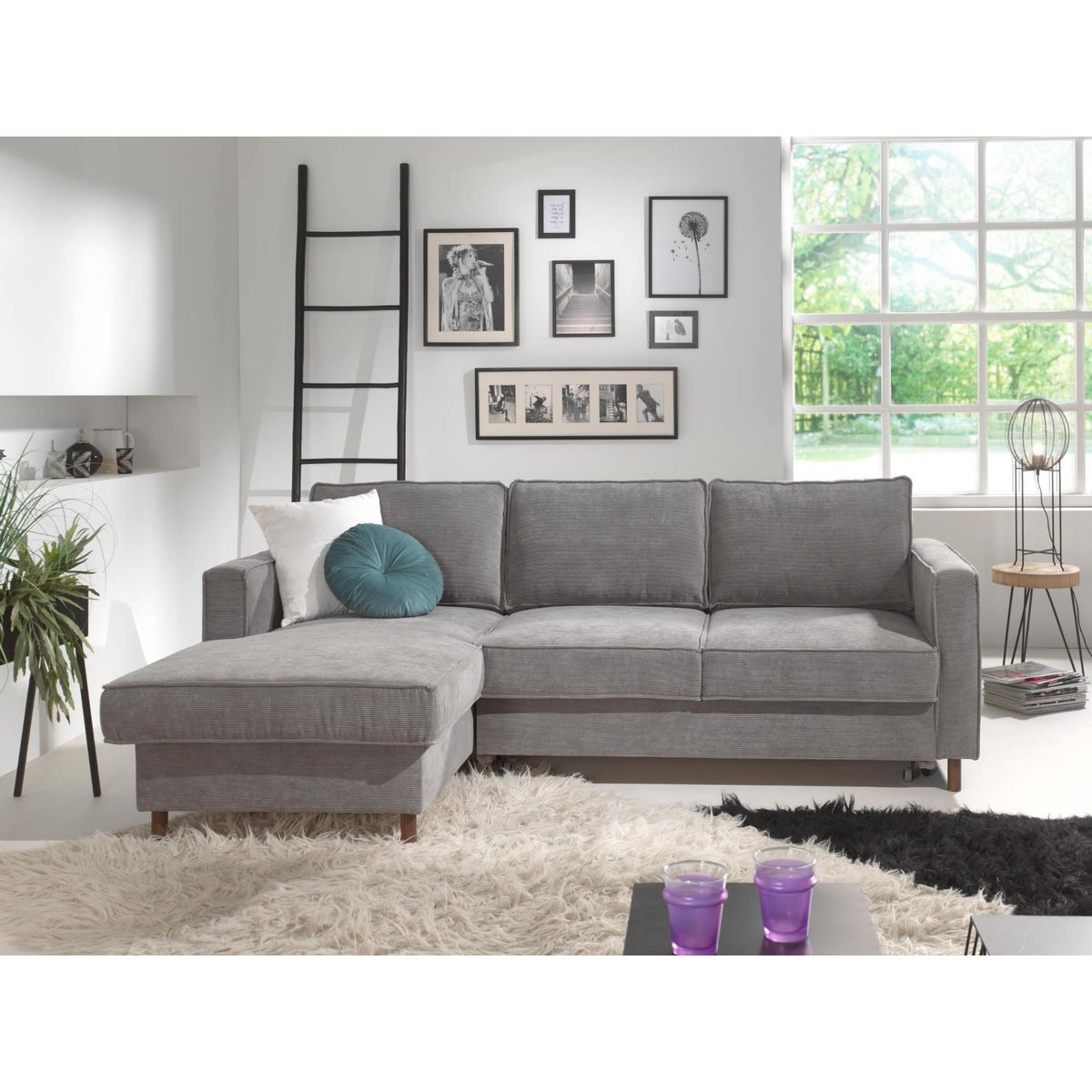 LISA DESIGN Jake - canapé d'angle gauche - convertible avec coffre - 4 places - en velours côtelé