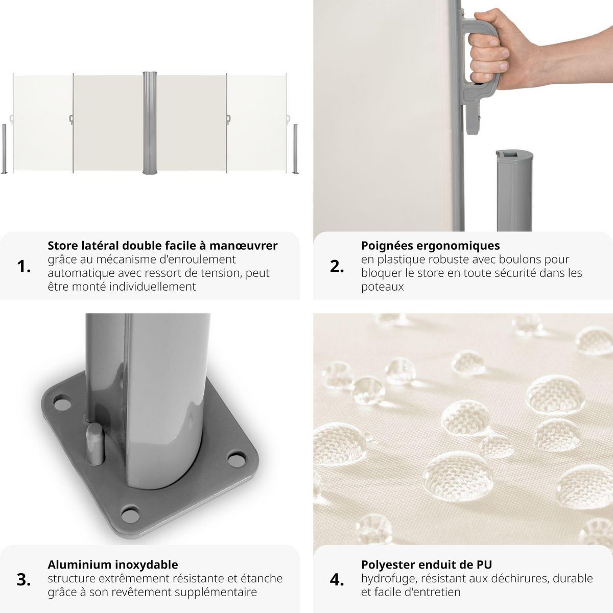 tectake Paravent rétractable double et extensible avec enrouleur