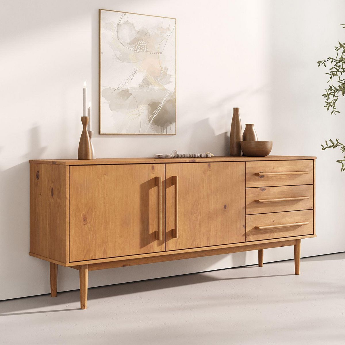 IDIMEX Buffet TECCA L 170 cm 2 portes 3 tiroirs en bois massif