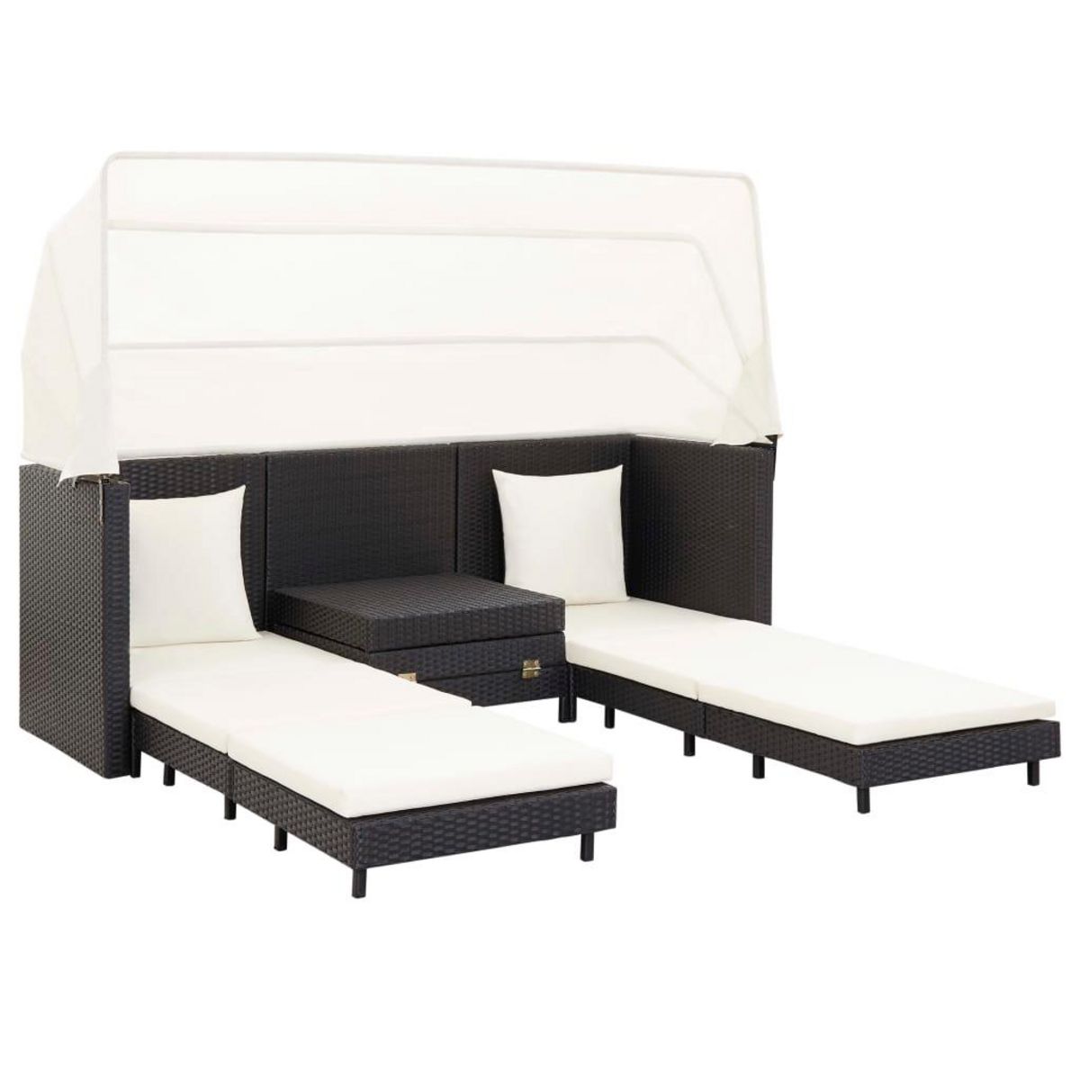 VIDAXL Canape-lit extensible 3 places avec toit Resine tressee Noir
