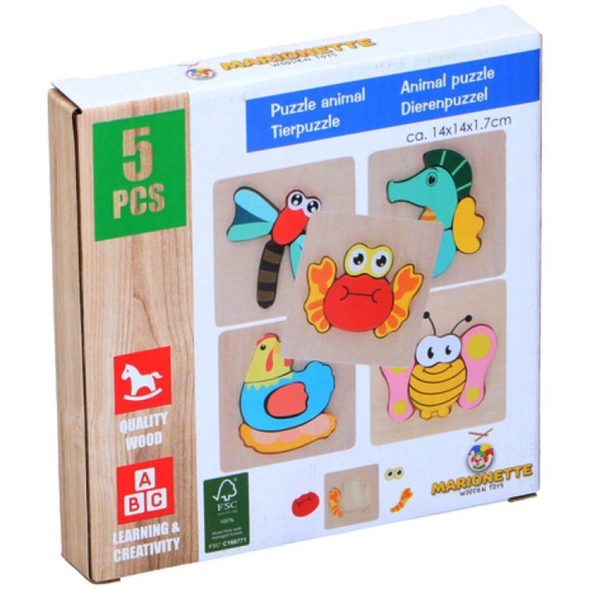 5 puzzle de 4 pieces en bois jouet bebe enfant pas cher 