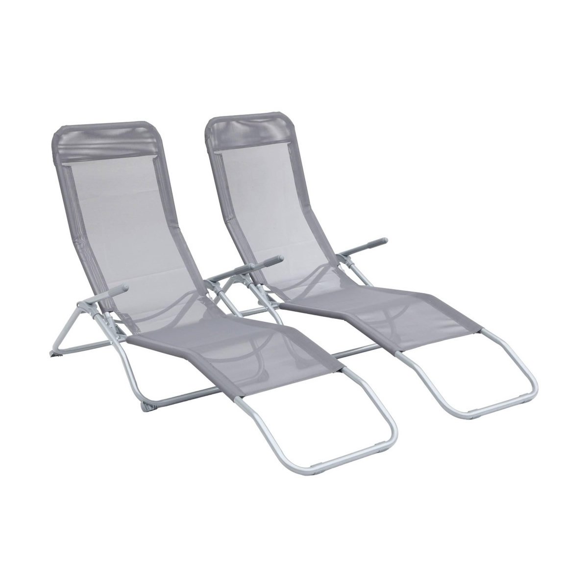 SWEEEK Lot de 2 bains de soleil pliants - Levito Gris Anthracite - Transats textilène 2 positions. chaises longues