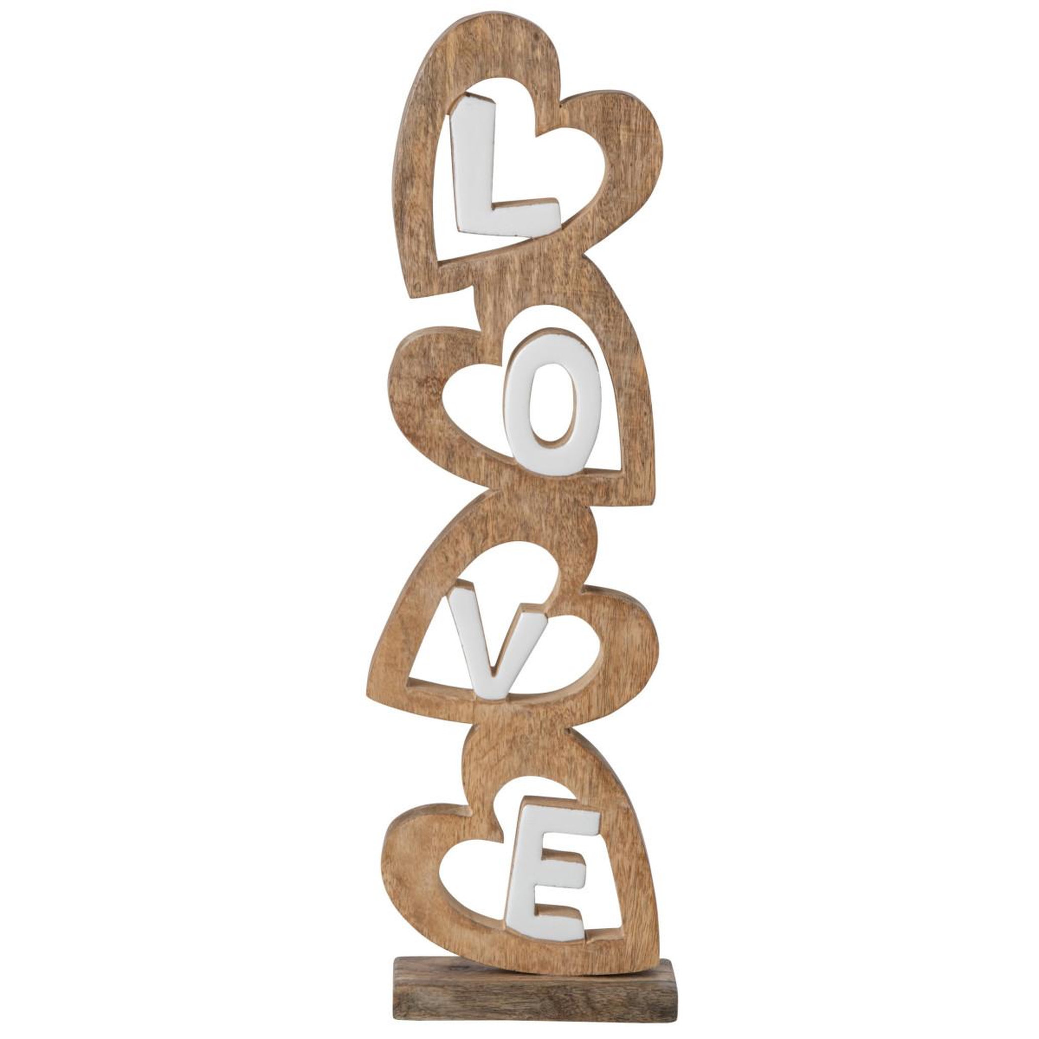 J-LINE Mot déco à poser cœurs  love  52cm naturel & blanc