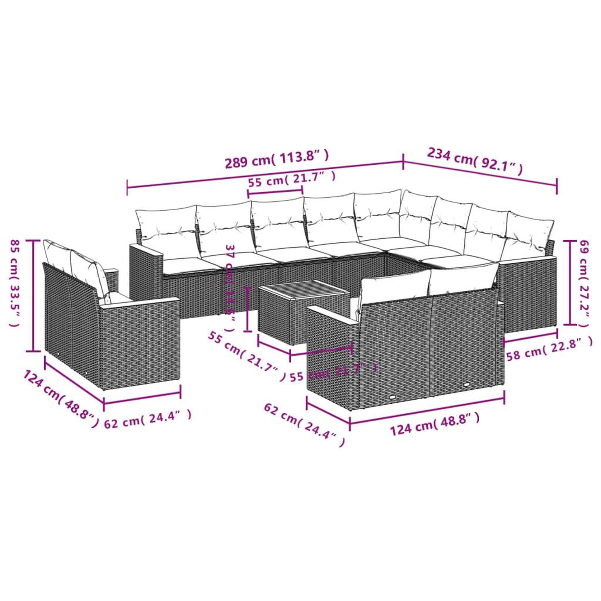 Voir la diapositive 6 : VIDAXL Salon de jardin avec coussins 13 pcs noir resine tressee