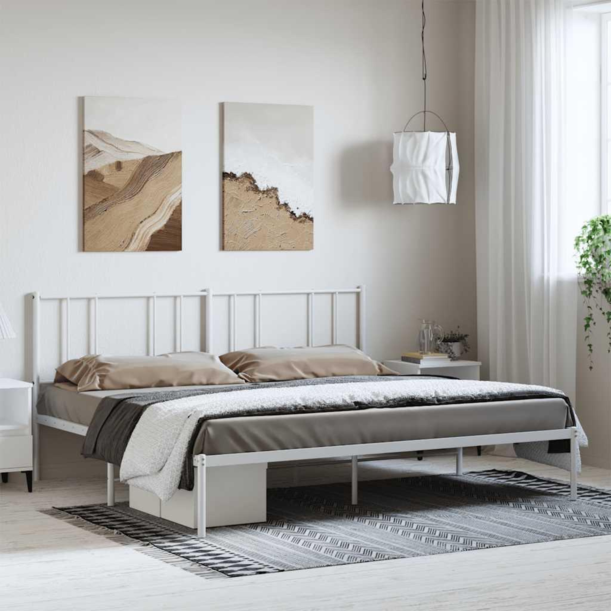 VIDAXL Cadre de lit metal sans matelas et tete de lit blanc 183x213 cm