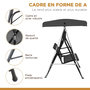 Voir la diapositive 4 : OUTSUNNY Balancelle de jardin 3 places grand confort toit inclinaison réglable assise et dossier ergonomique acier époxy textilène noir