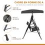 Voir la diapositive 4 : OUTSUNNY Balancelle de jardin 3 places grand confort toit inclinaison réglable assise et dossier ergonomique acier époxy textilène noir