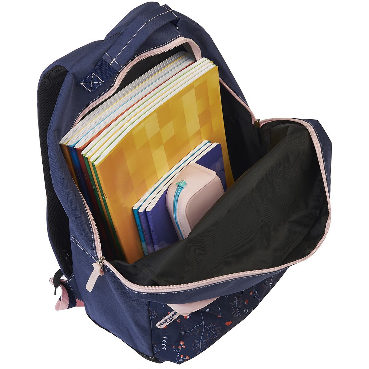 Naf Naf Sac à dos 1 compartiment bleu et beige motifs végétaux 