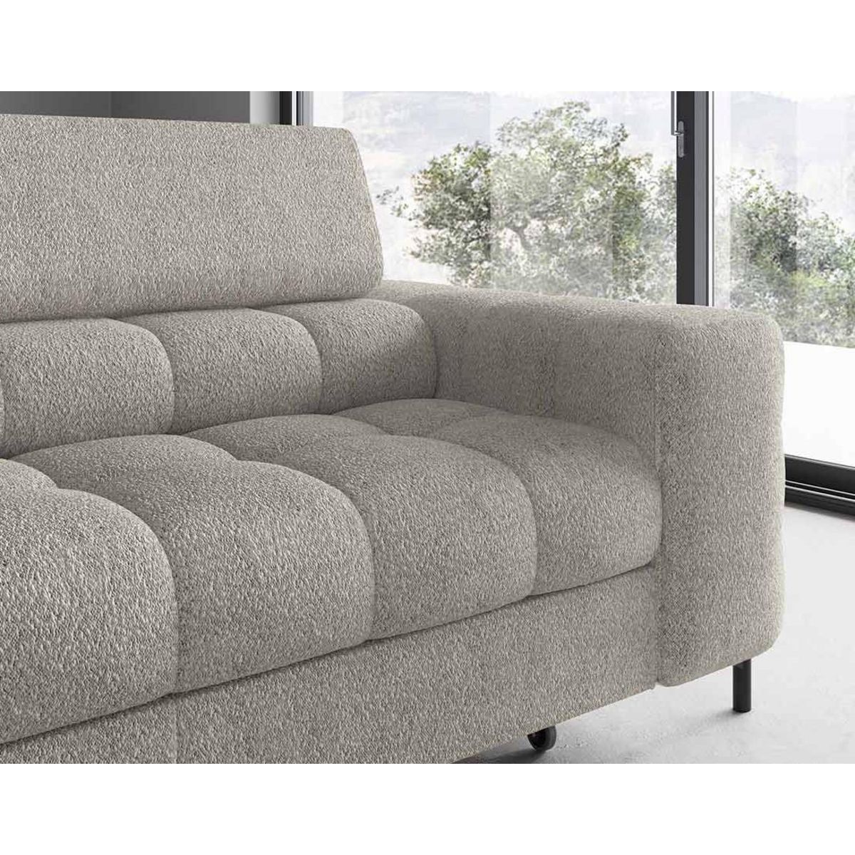 BEST MOBILIER Elisa - canapé d'angle gauche 5 places convertible avec coffre et têtières réglables en tissu bouclette