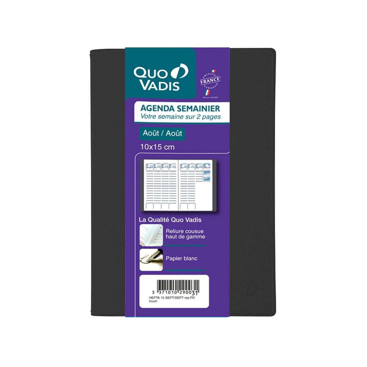 QUO VADIS Agenda semainier 10x15 cm Quovadis - Noir 2018-2019 