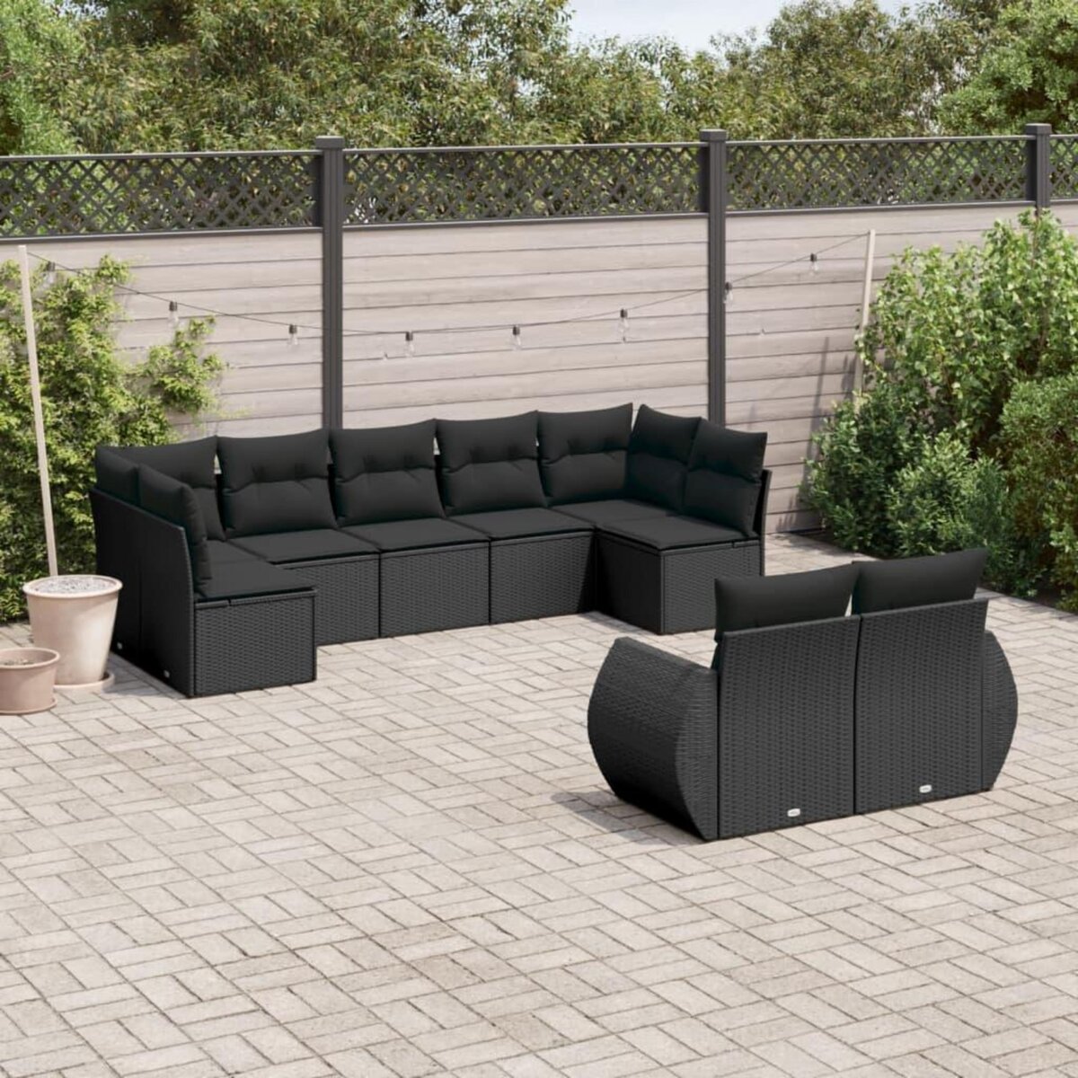 VIDAXL Salon de jardin 9 pcs avec coussins noir resine tressee