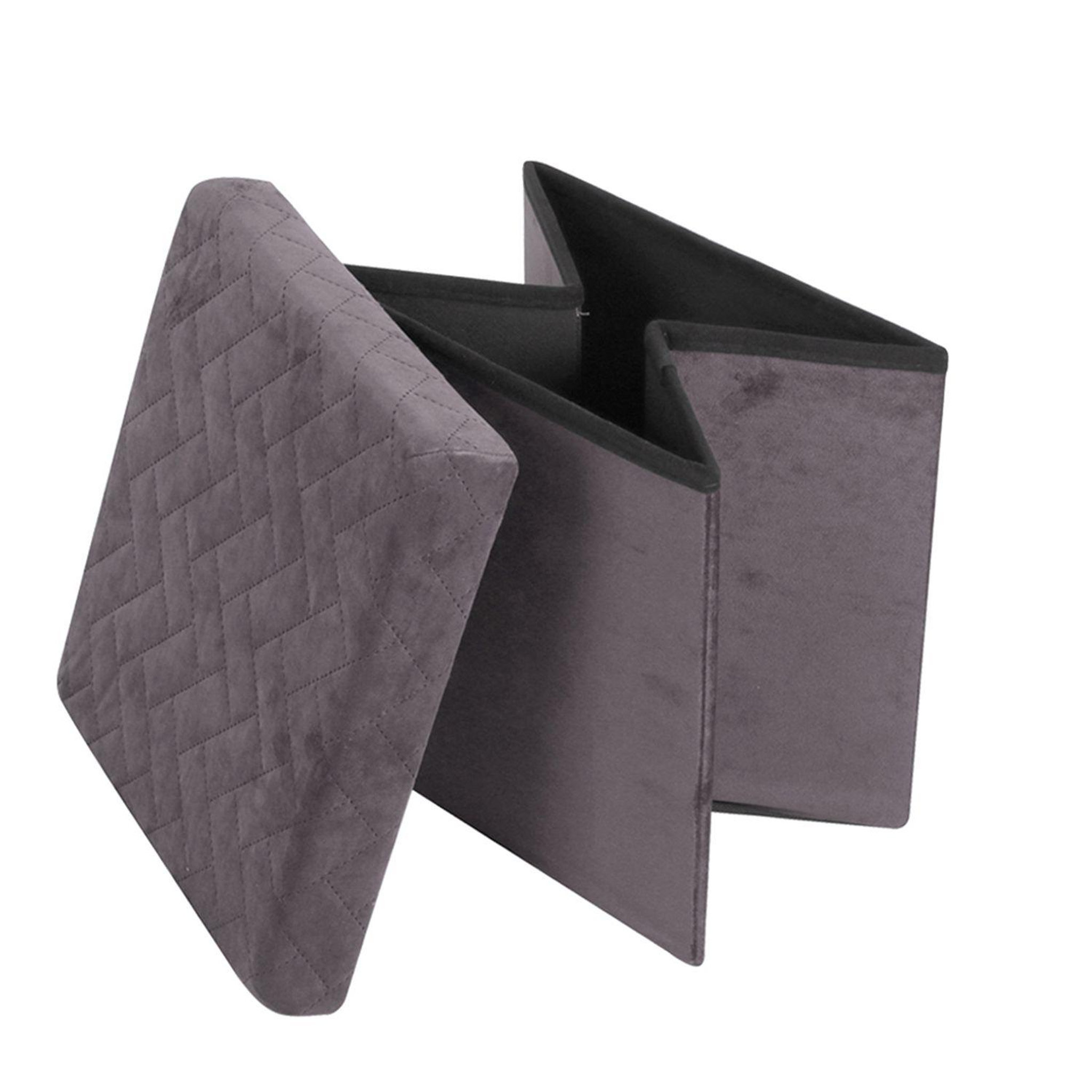 Voir la diapositive 3 : TOILINUX Pouf de rangement pliable Kube en velours - Marron anthracite