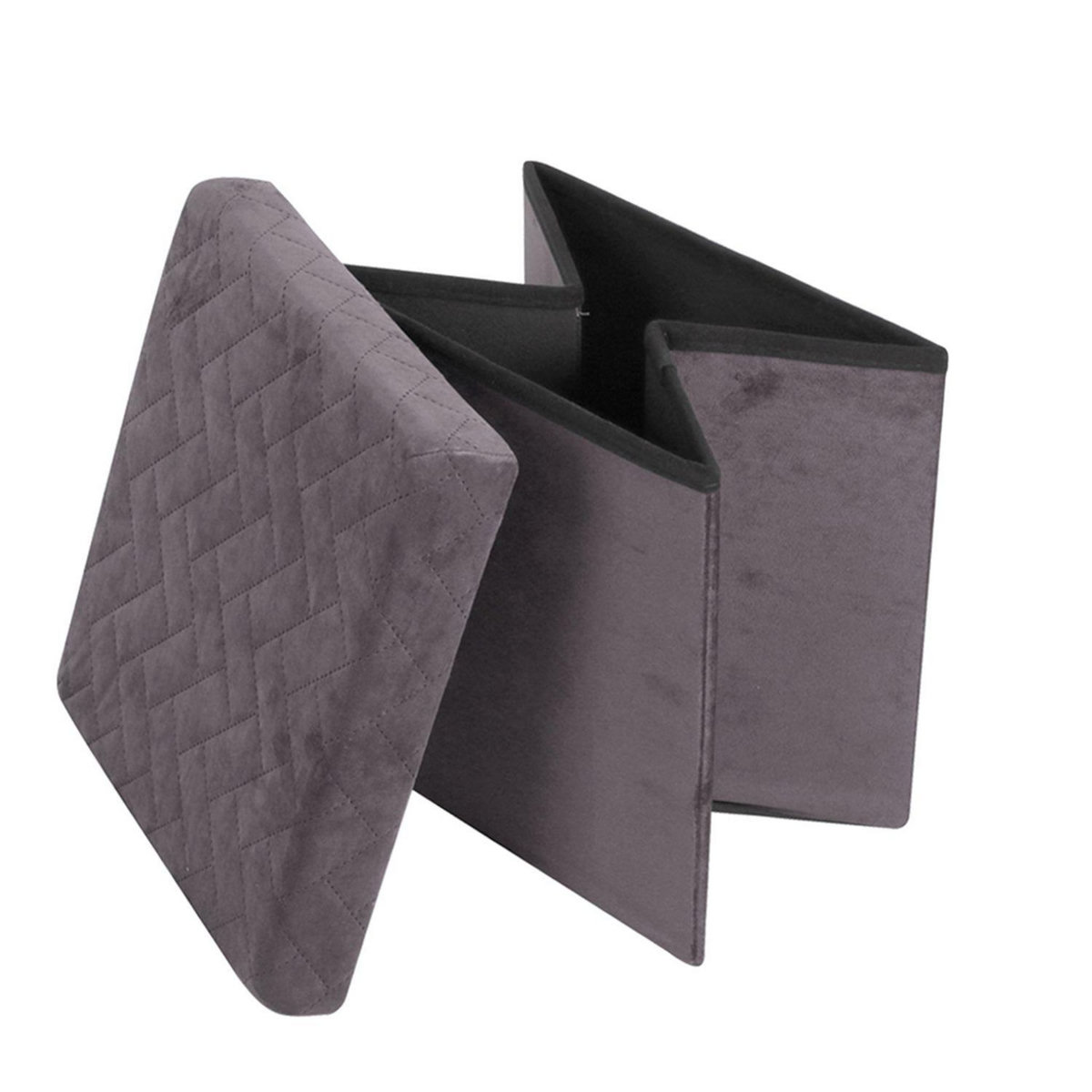 TOILINUX Pouf de rangement pliable Kube en velours - Marron anthracite