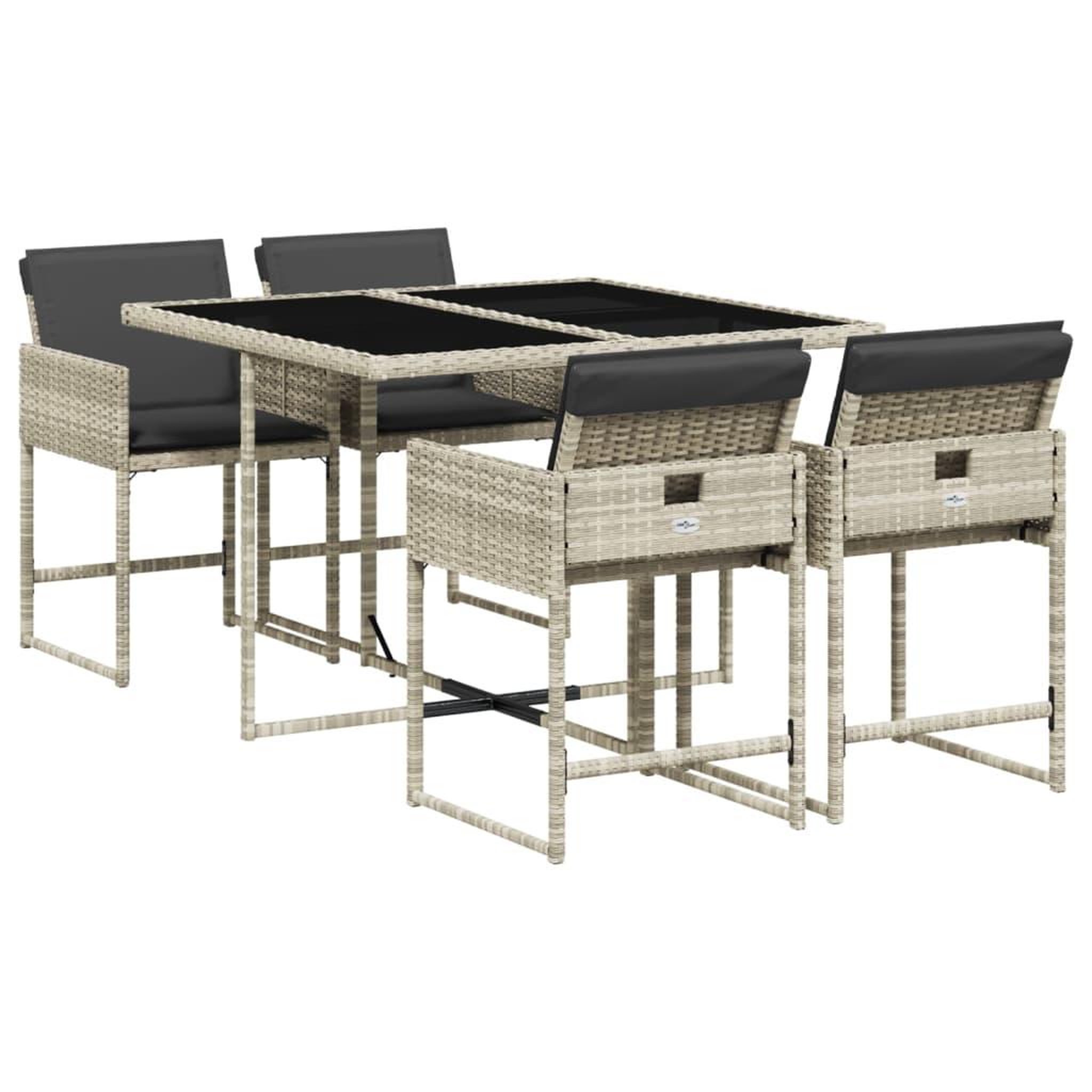 Voir la diapositive 2 : VIDAXL Ensemble a manger de jardin et coussins 5 pcs gris clair rotin