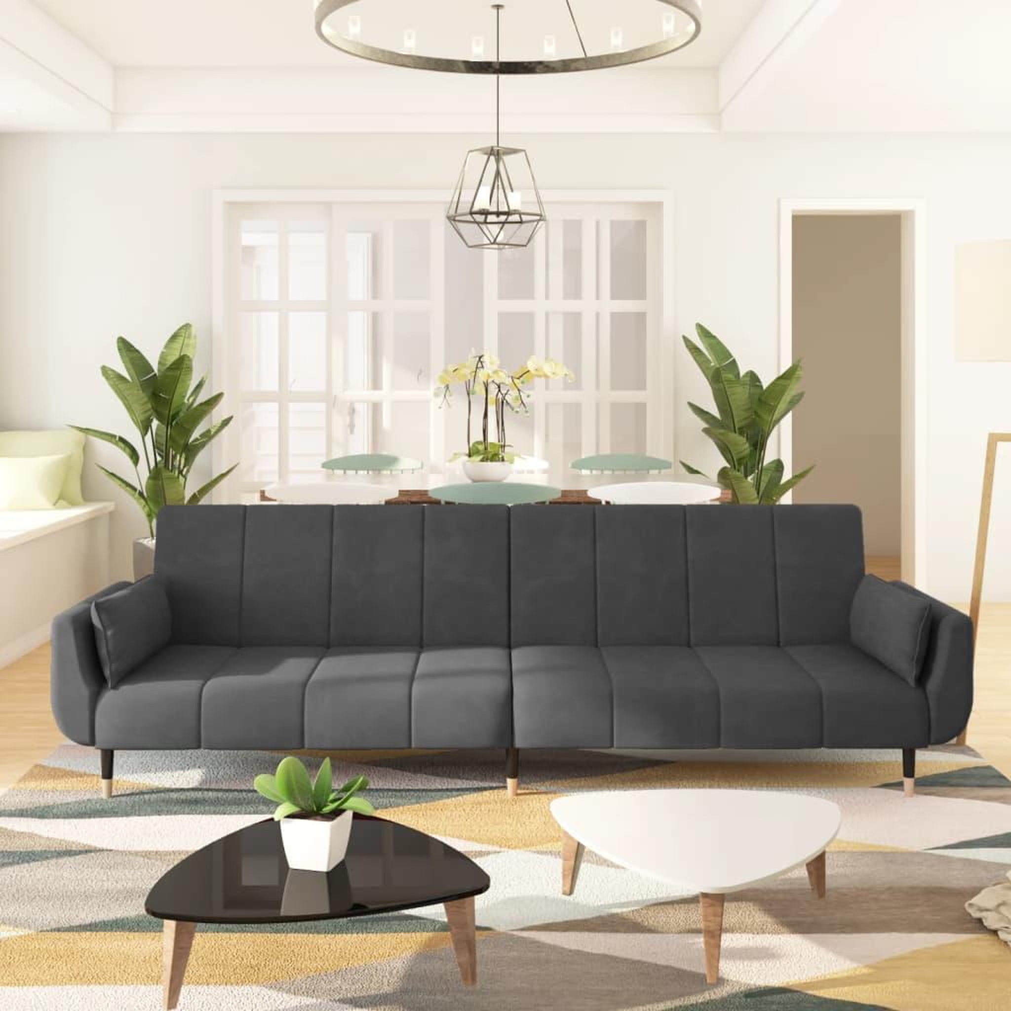 Voir la diapositive 1 : VIDAXL Canape-lit a 2 places avec deux oreillers Gris fonce Velours