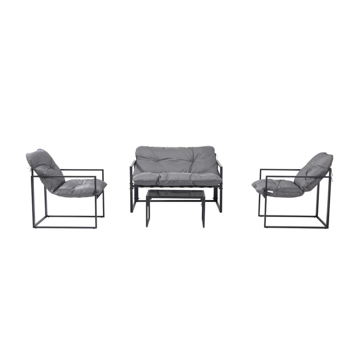 CONCEPT USINE Salon de jardin 4 places contemporain noir et coussins gris RABAT