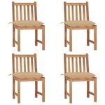 VIDAXL Chaises de jardin lot de 4 avec coussins Bois de teck massif