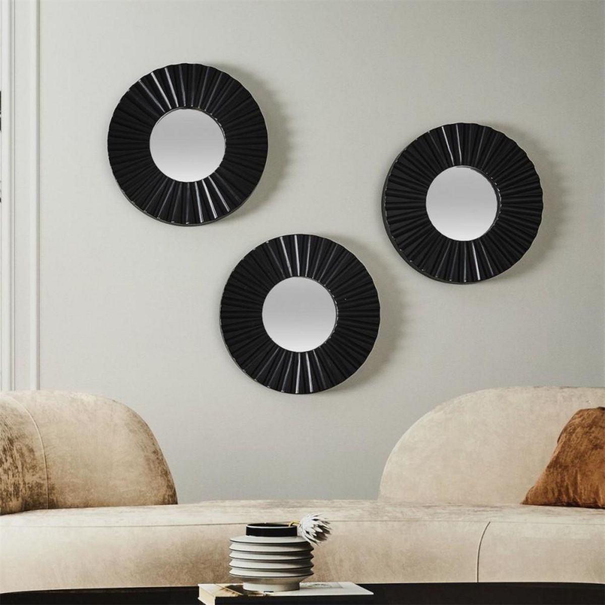 The Home Deco Factory Lot de 3 miroirs diamètre 19cm coloris noir