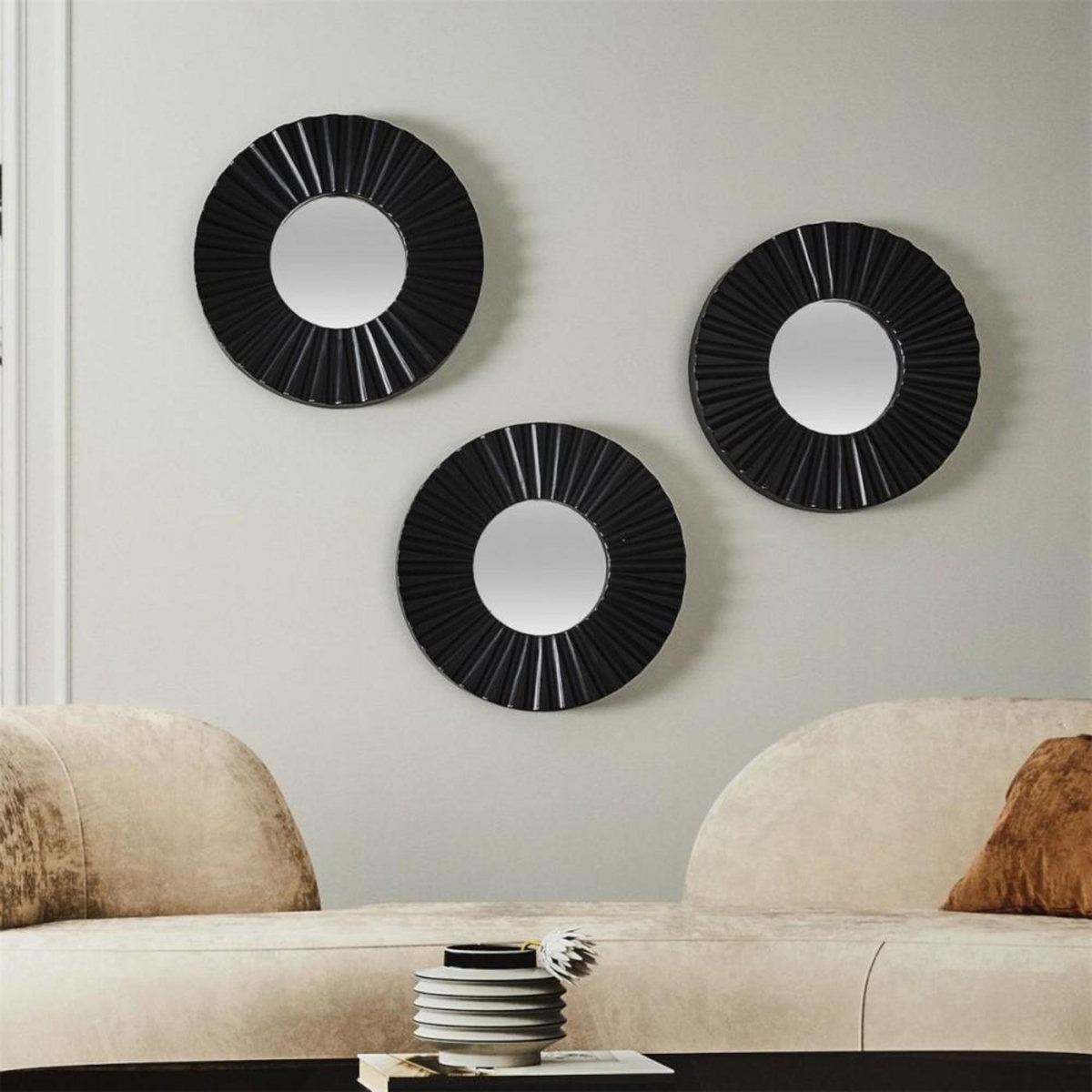 The Home Deco Factory Lot de 3 miroirs diamètre 19cm coloris noir