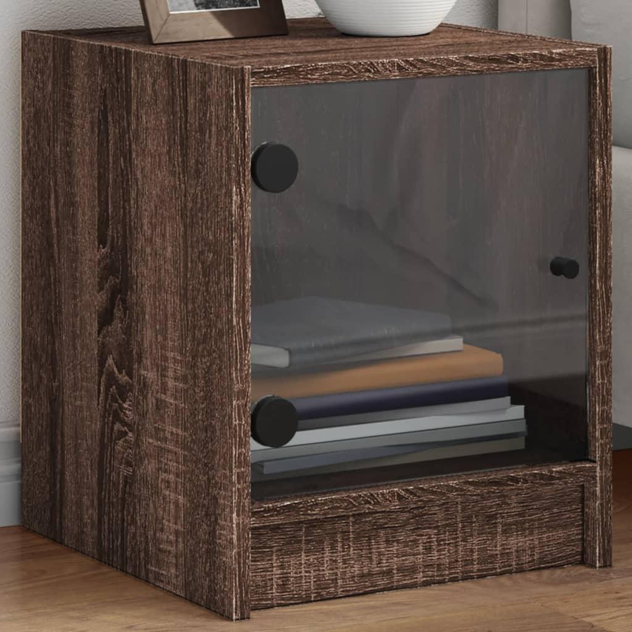 VIDAXL Tables de chevet et portes vitrees 2pcs chene marron 35x37x42cm