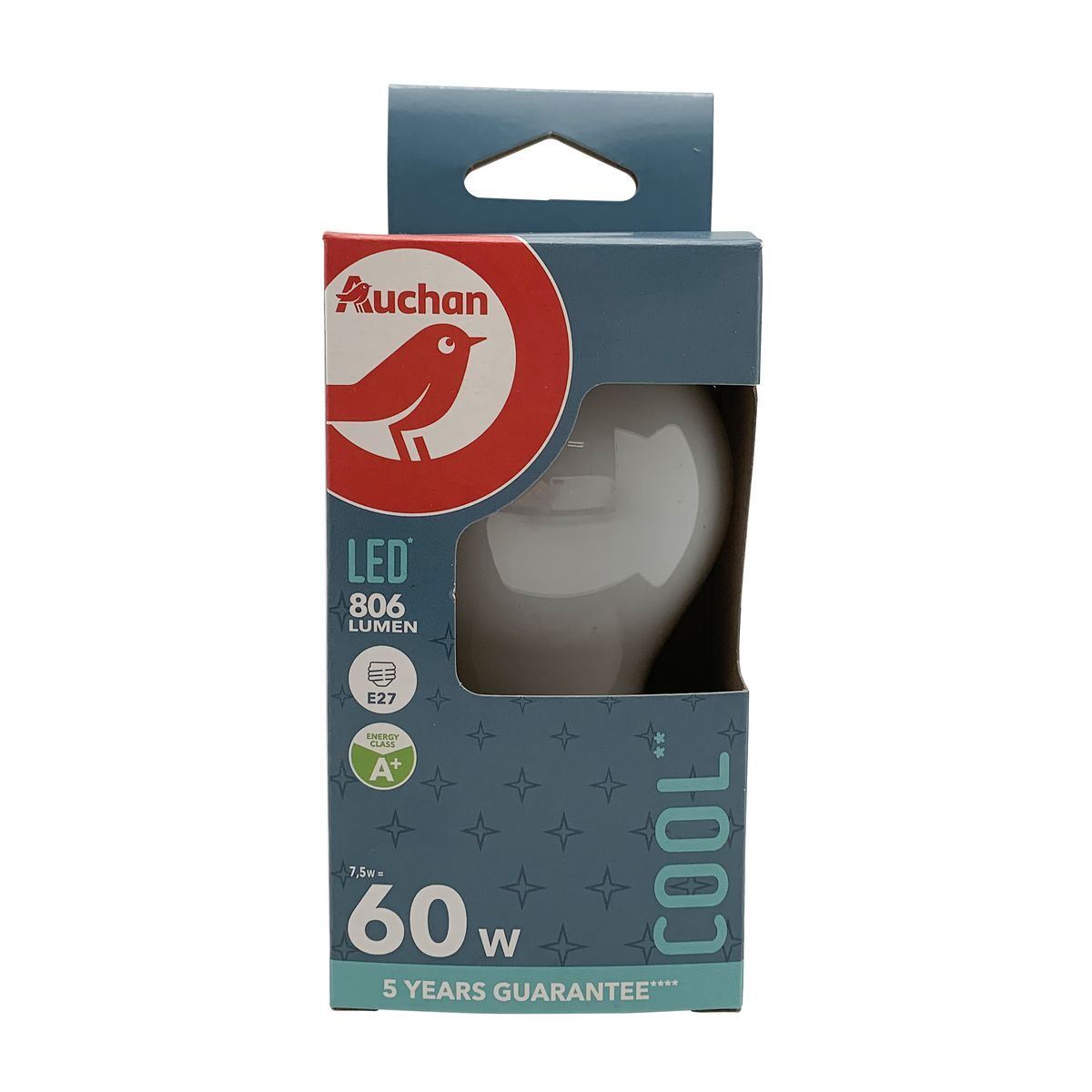 AUCHAN Ampoule STANDARD E27 en verre plein 60W Lumière froide 