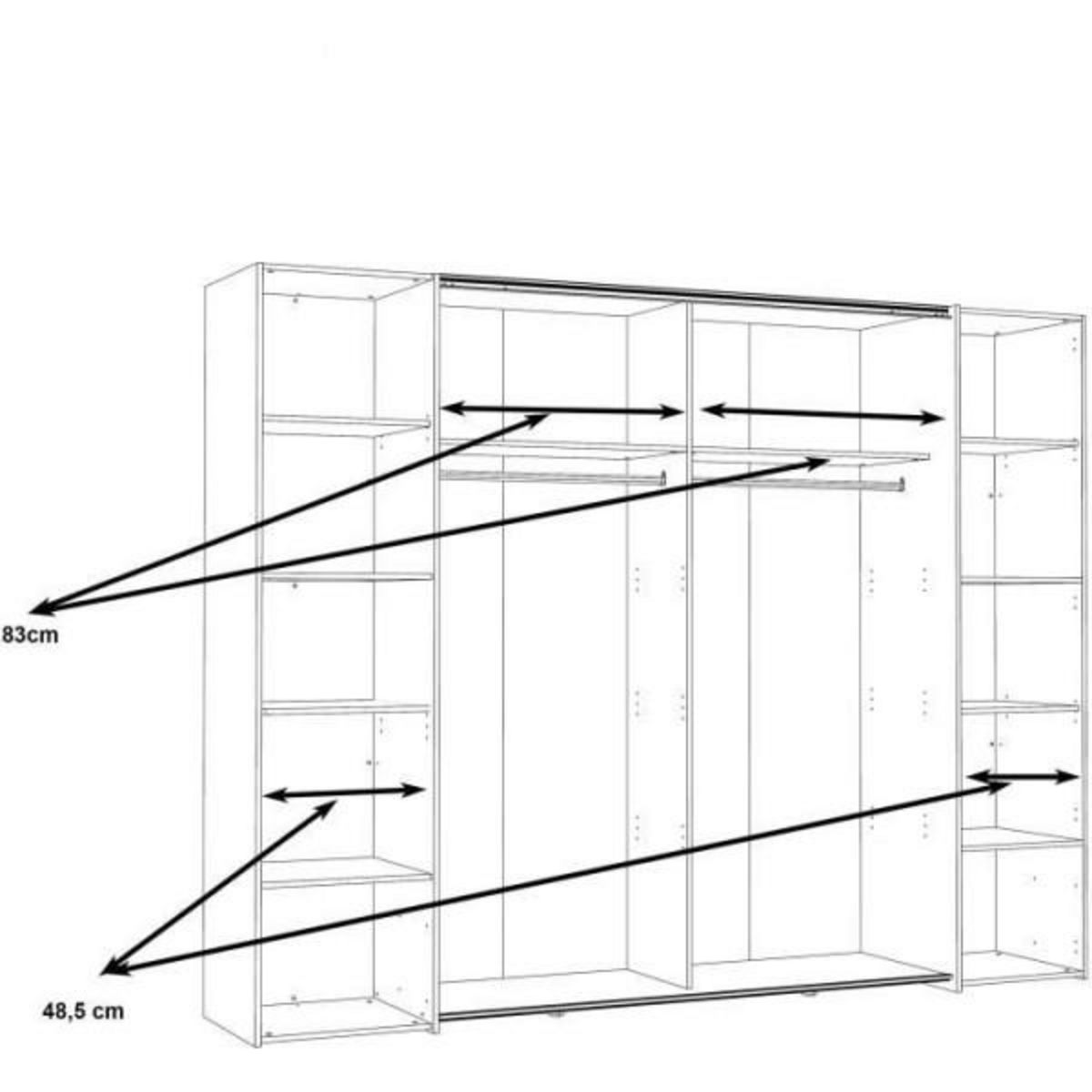 MARKET24 Armoire NARAGO - Décor Chene Sonoma et blanc mat - 2 portes coulissantes + 2 portes battantes - L270 x P61 x H210 cm