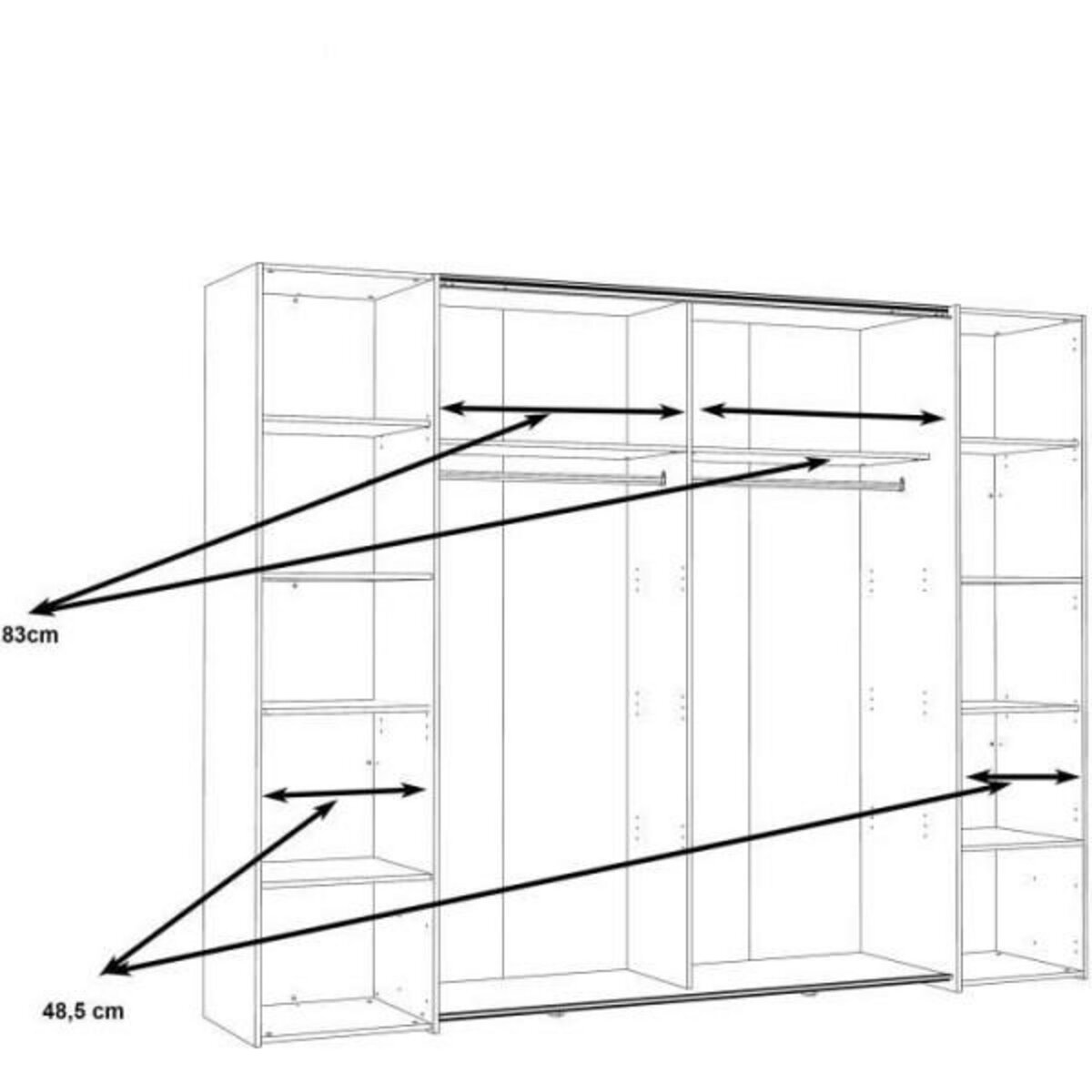 MARKET24 Armoire NARAGO - Décor Chene Sonoma et blanc mat - 2 portes coulissantes + 2 portes battantes - L270 x P61 x H210 cm
