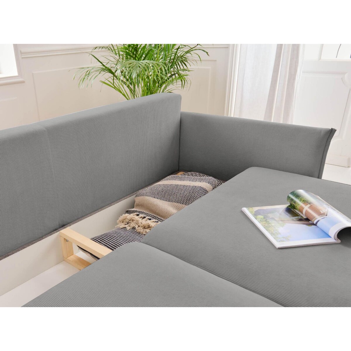 LISA DESIGN Valentina - canapé 3 places convertible - avec coffre - en velours côtelé - style contemporain