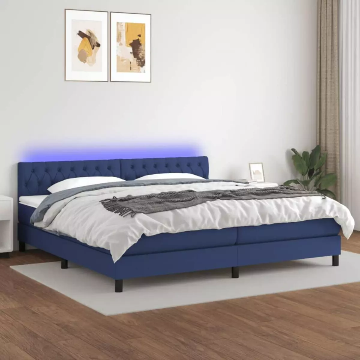 VIDAXL Sommier a lattes de lit et matelas et LED Bleu 200x200 cm Tissu